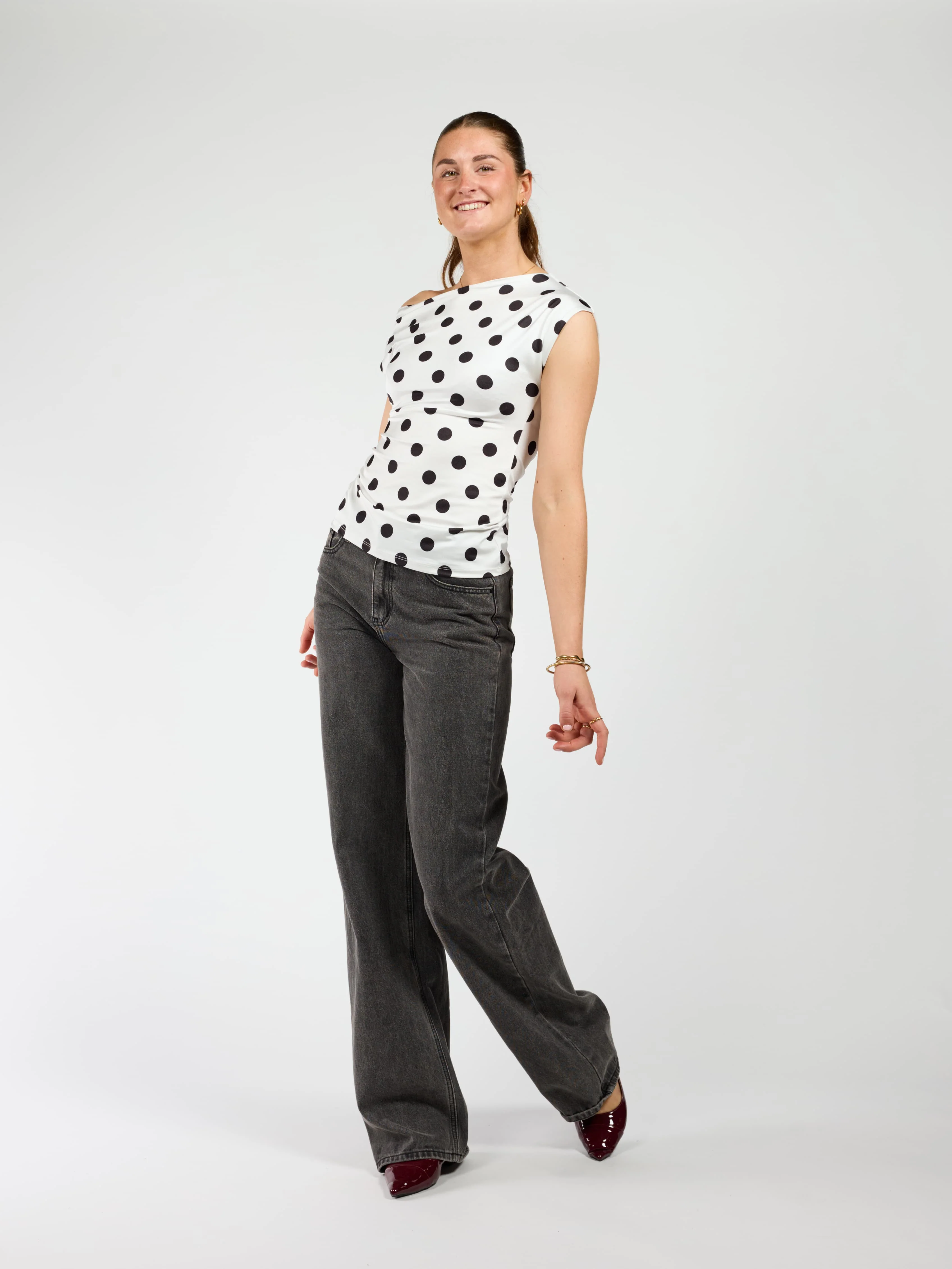 Amber Polkadot top | Wit zwart | Tall - Image 3