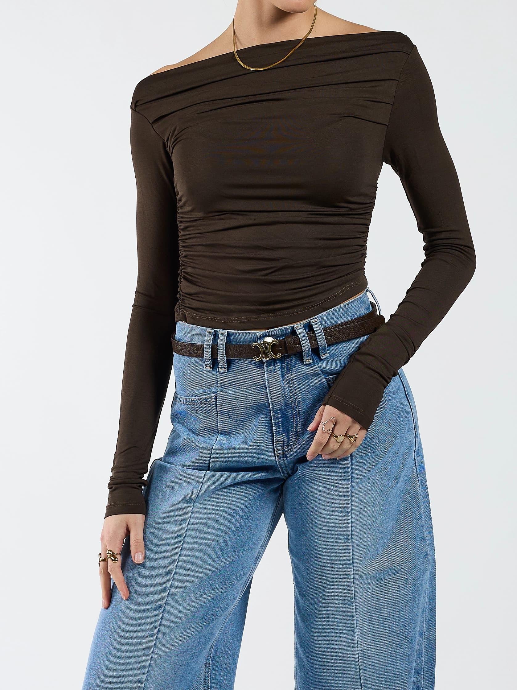Lieke off shoulder top | Tall | Donkerbruin - Image 4