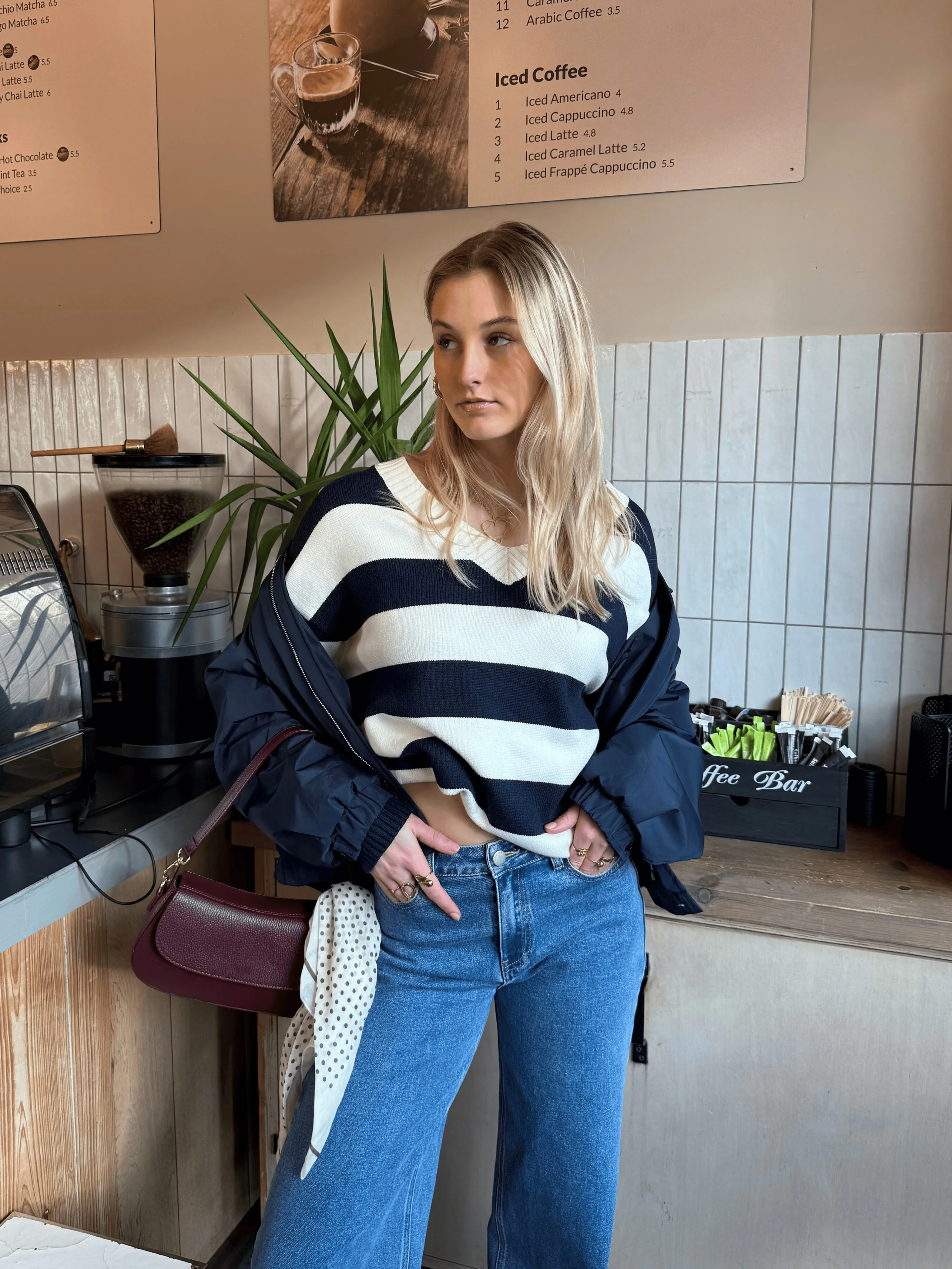 Ella | Gebreide trui | Navy gestreept | Tall - Image 2