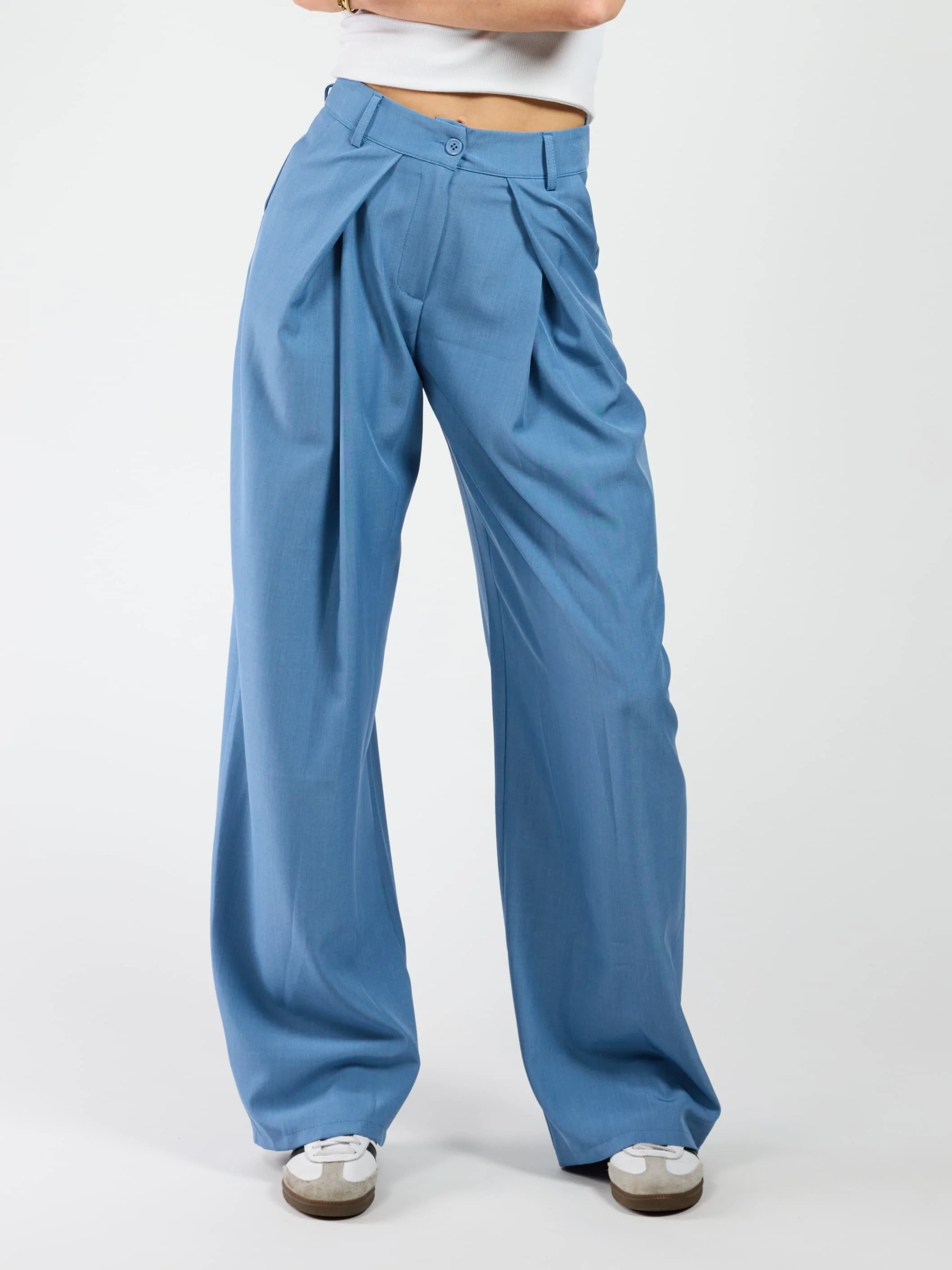Ella | Wide leg pantalon met plooien | Denim blauw | Tall