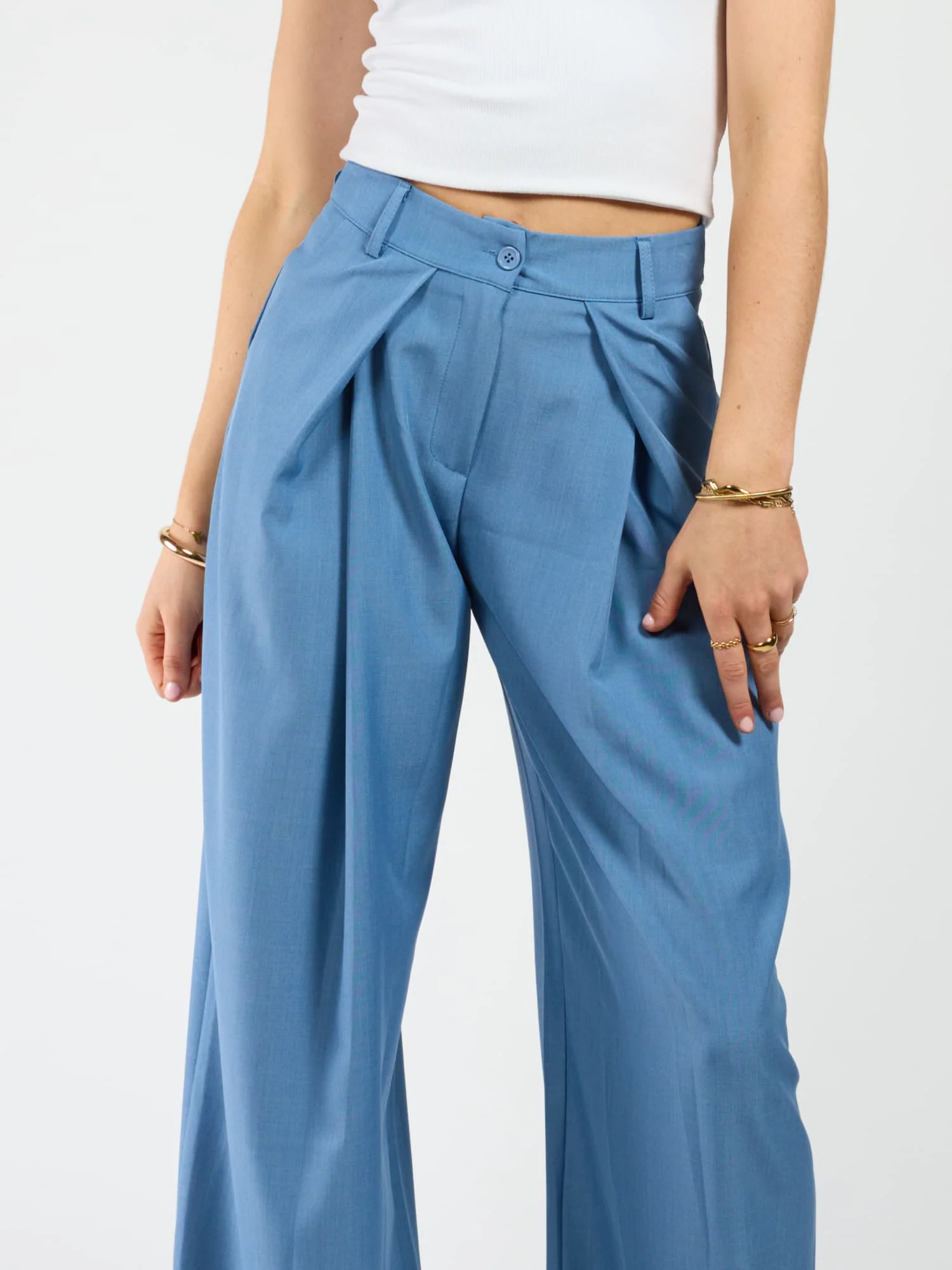 Ella | Wide leg pantalon met plooien | Denim blauw | Tall - Image 3
