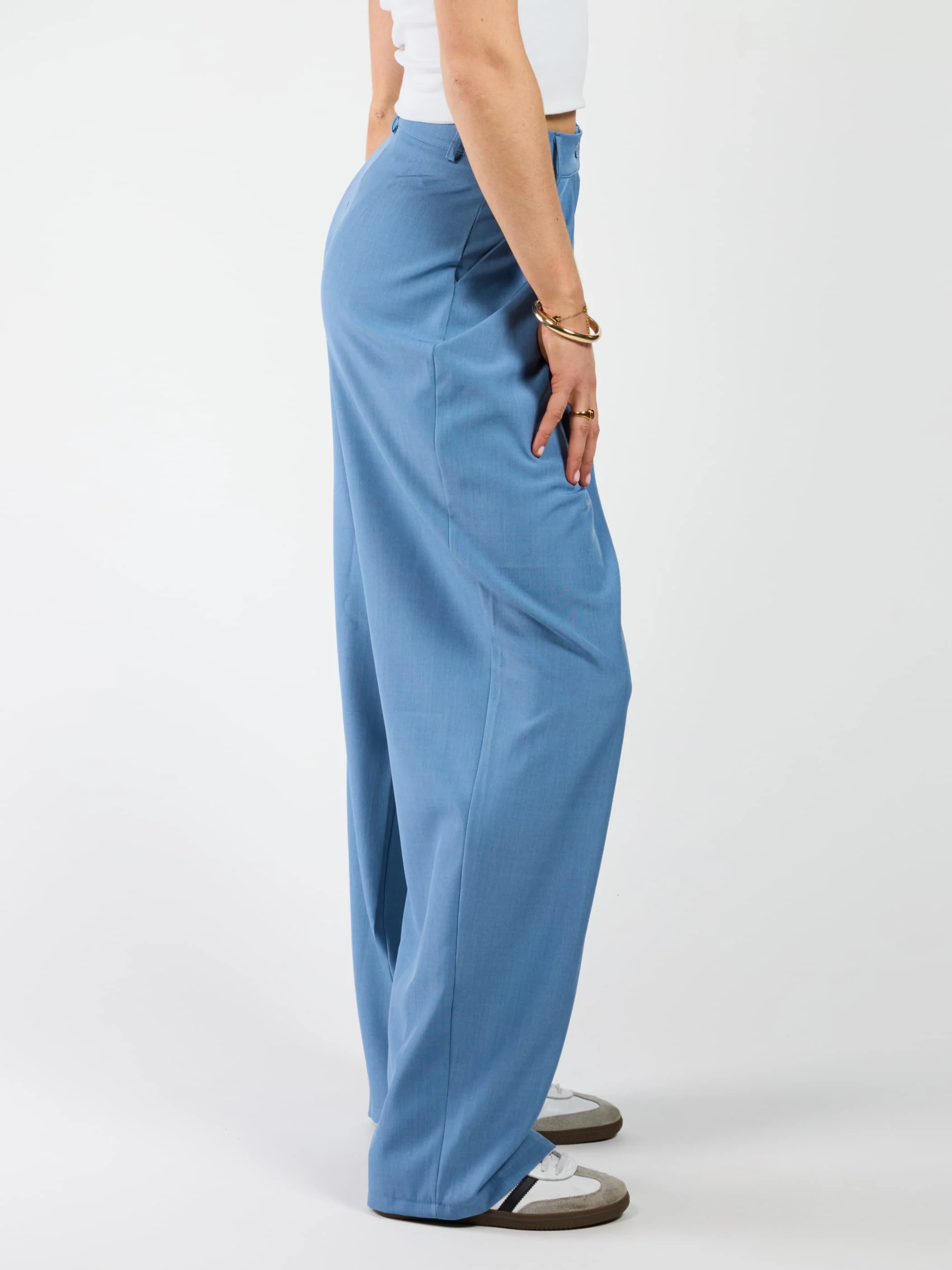 Ella | Wide leg pantalon met plooien | Denim blauw | Tall - Image 4