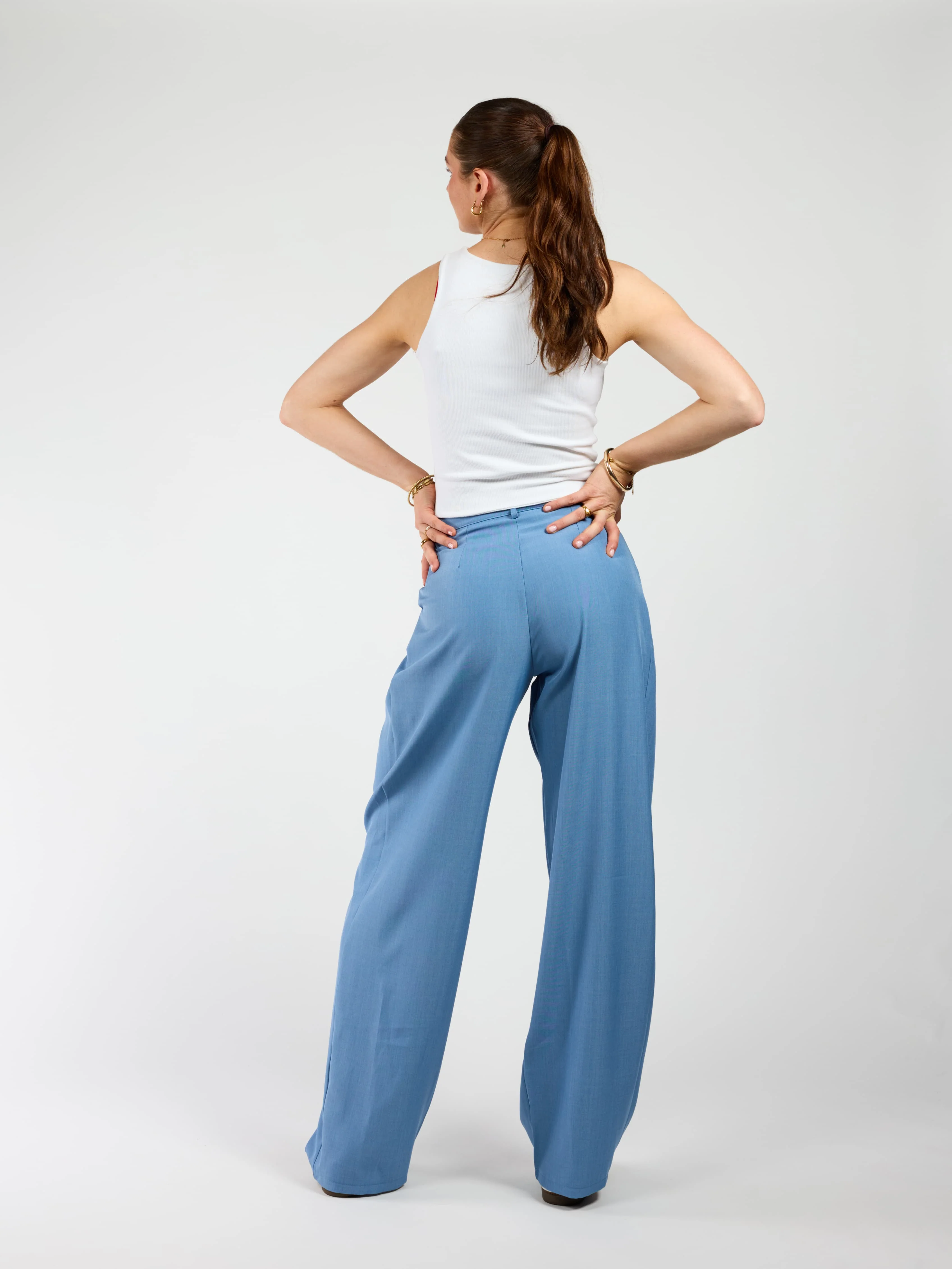 Ella | Wide leg pantalon met plooien | Denim blauw | Tall - Image 5