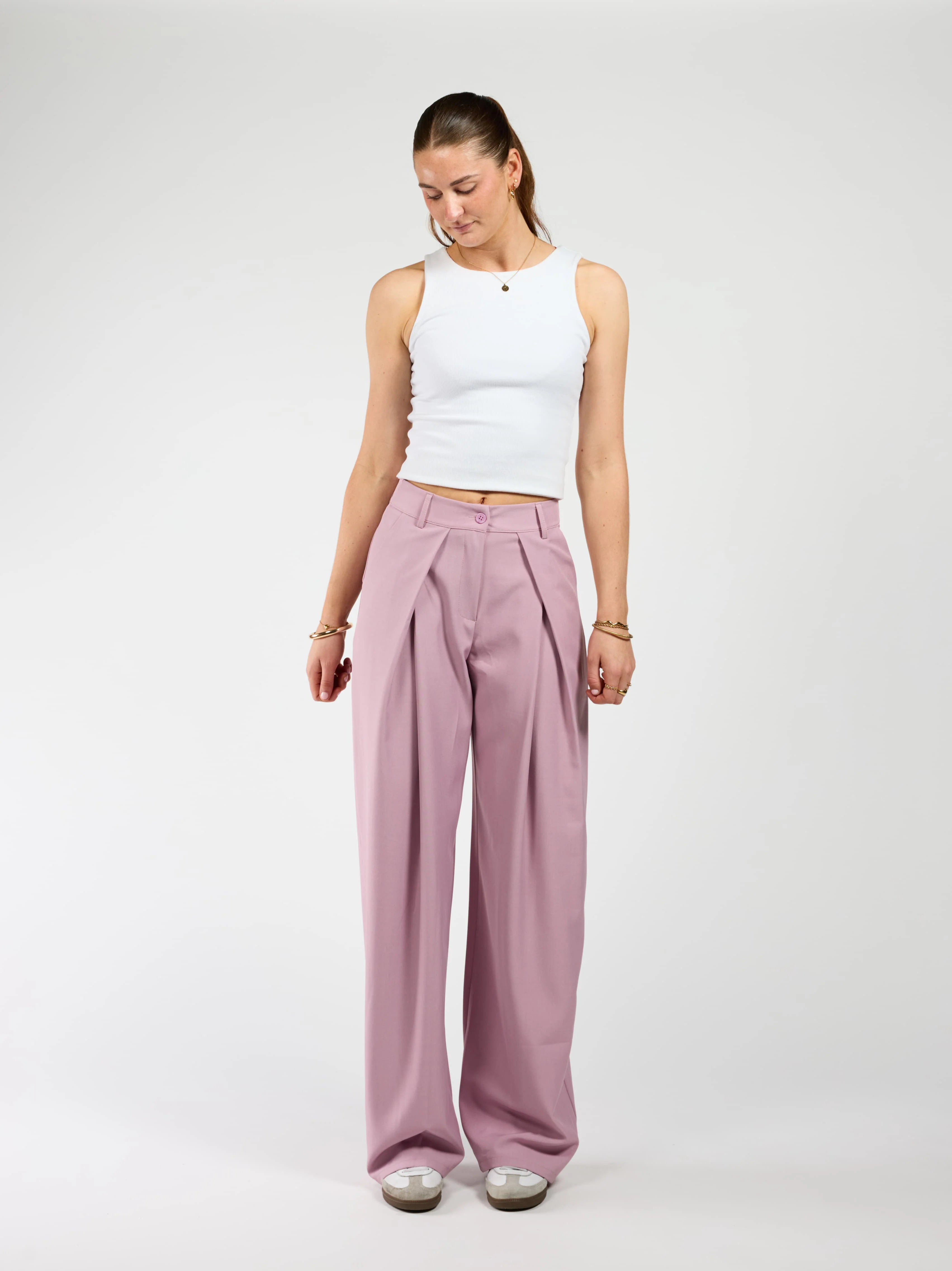 Ella | Wide leg pantalon met plooien | Roze | Tall - Image 2