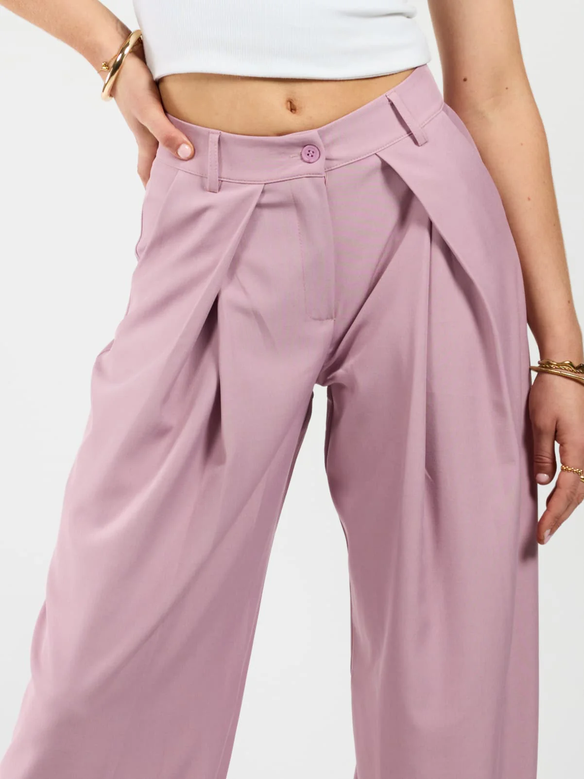 Ella | Wide leg pantalon met plooien | Roze | Tall - Image 3