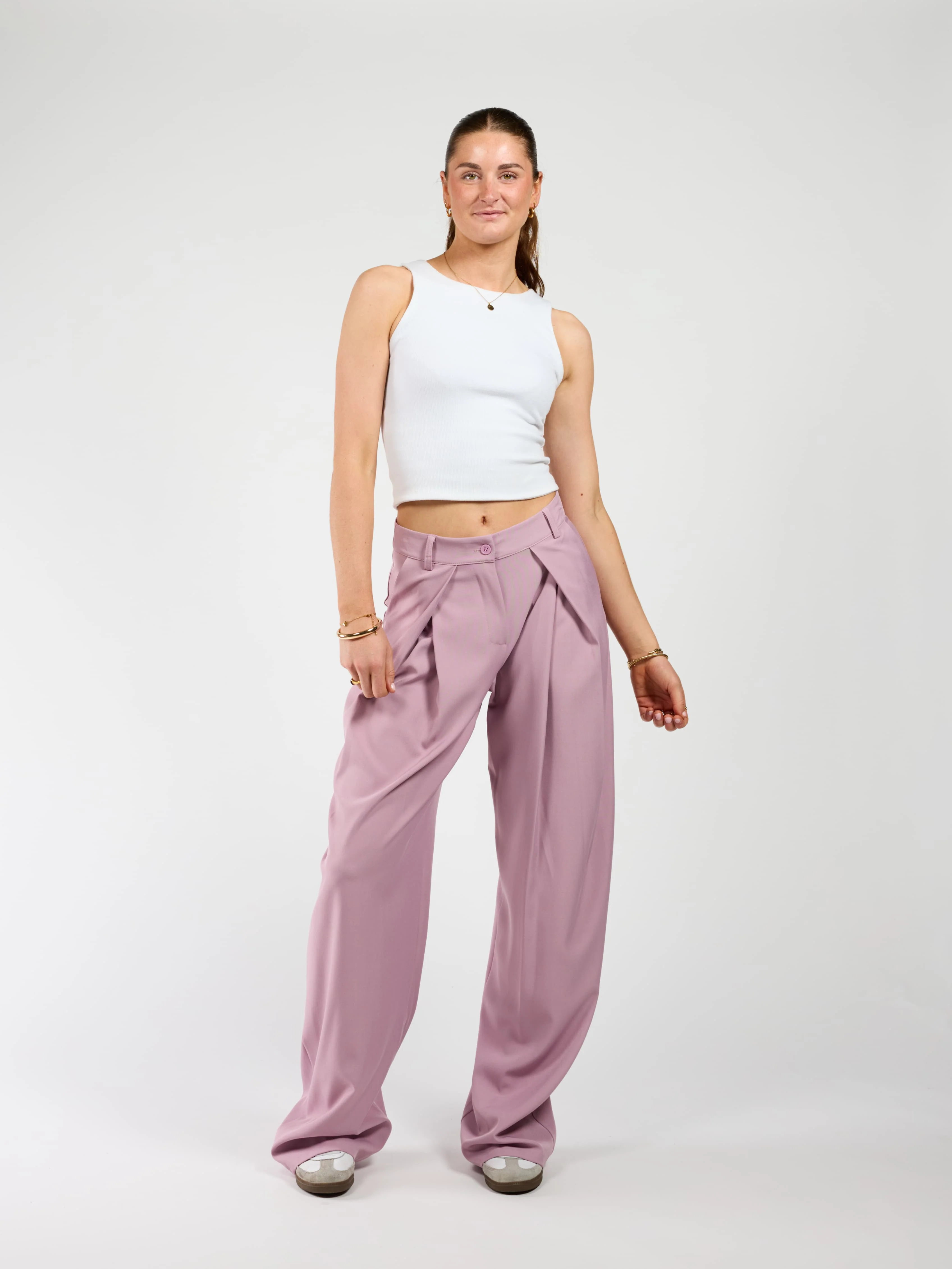 Ella | Wide leg pantalon met plooien | Roze | Tall - Image 4