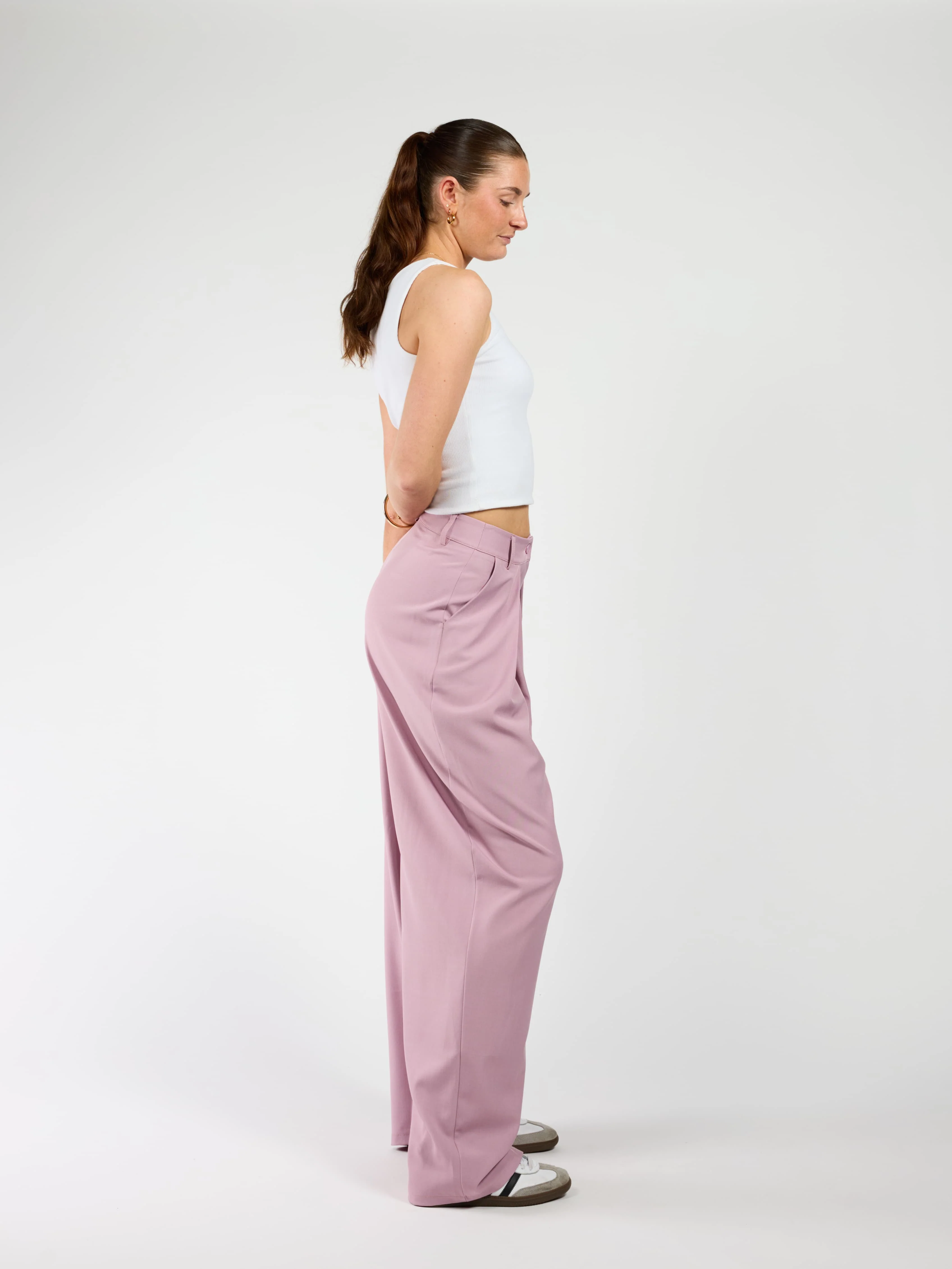 Ella | Wide leg pantalon met plooien | Roze | Tall - Image 5
