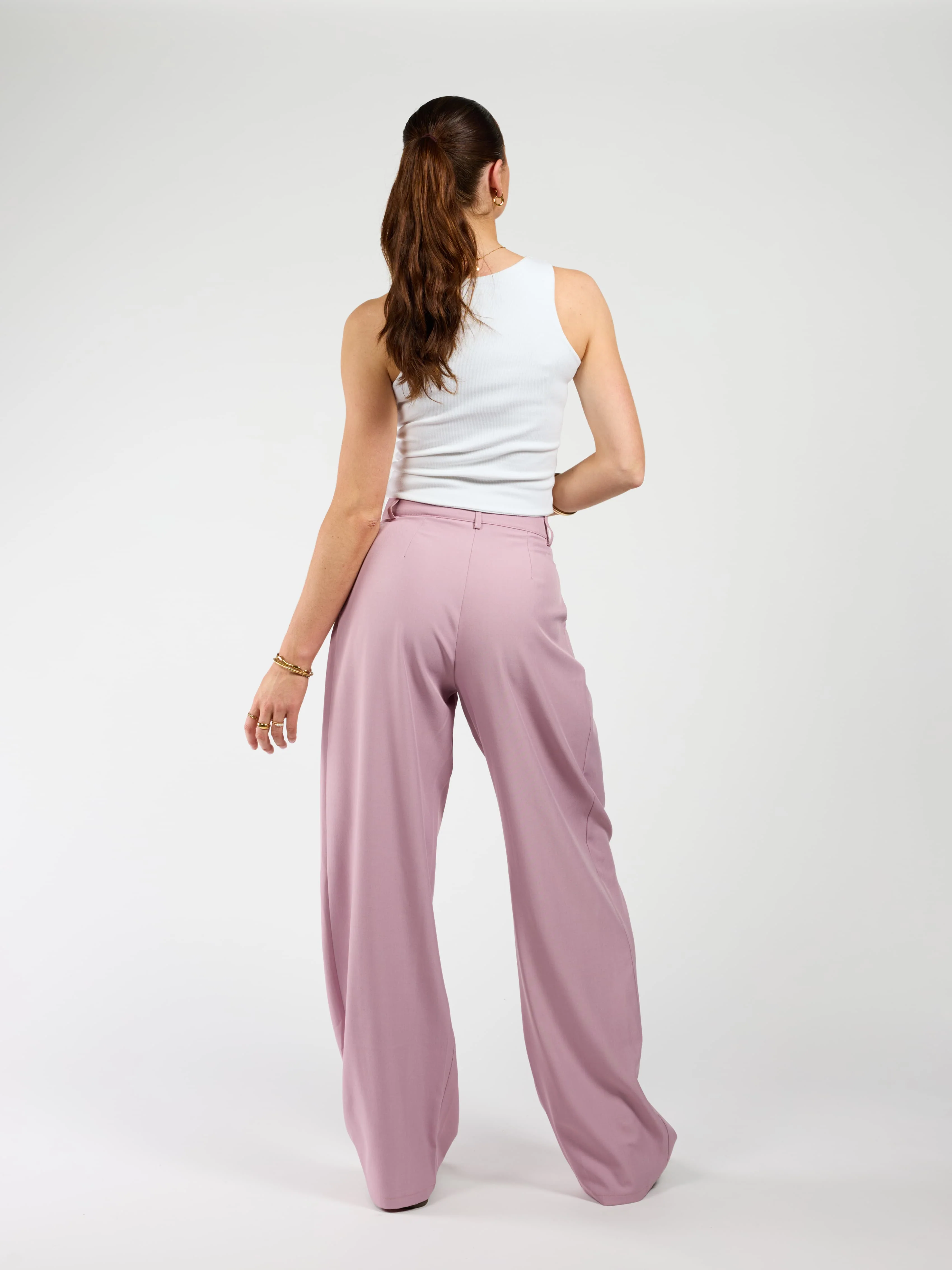 Ella | Wide leg pantalon met plooien | Roze | Tall - Image 6
