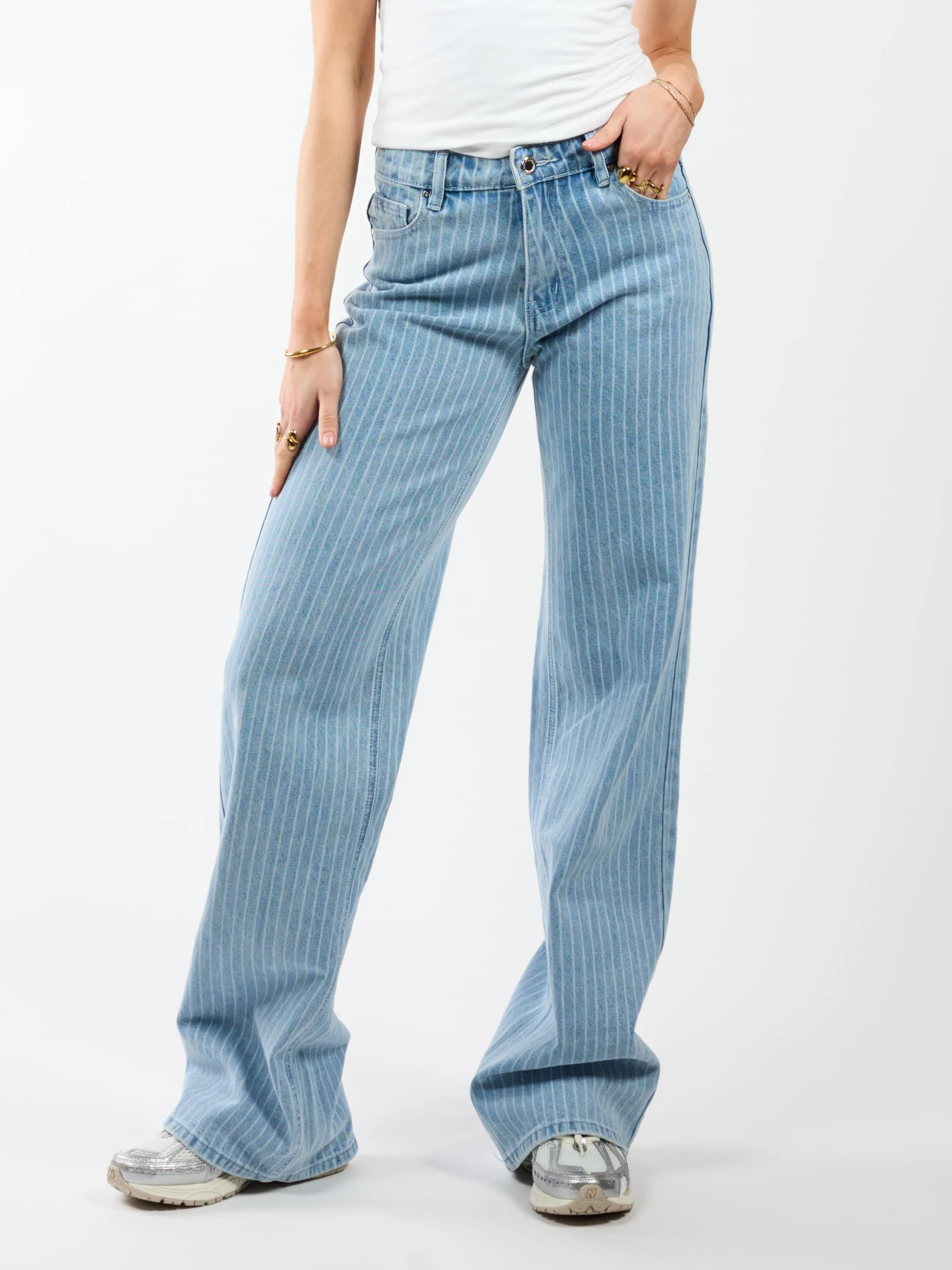 Indy | Mid Waist Wide Leg Jeans | Met krijtstreep | Stretch | Tall