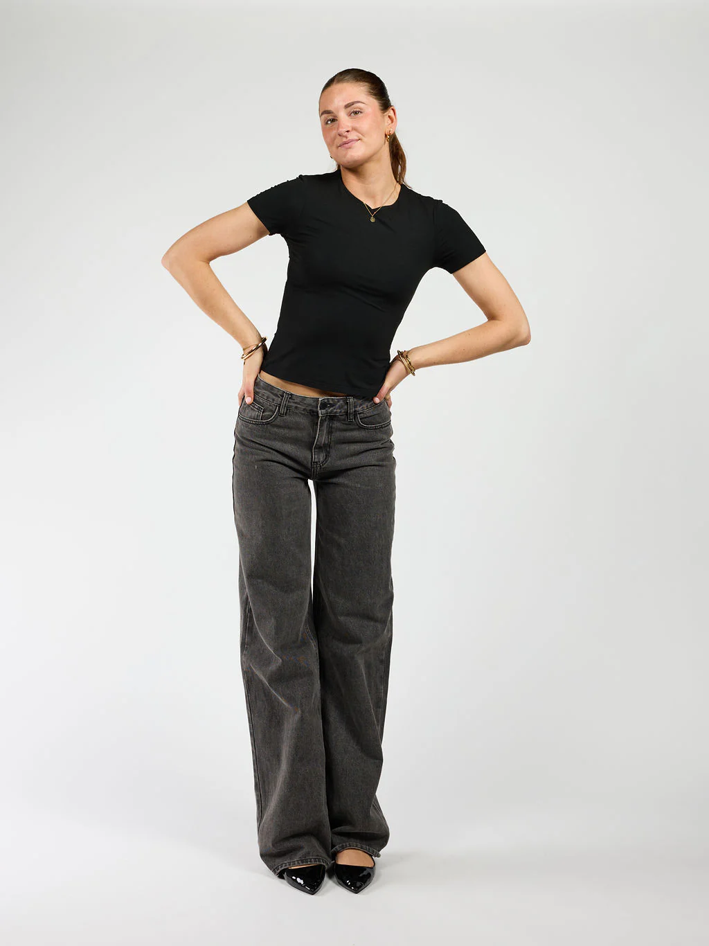 Jade Super Wide Leg Jeans | Mid-waist | Dark grey | - Image 3