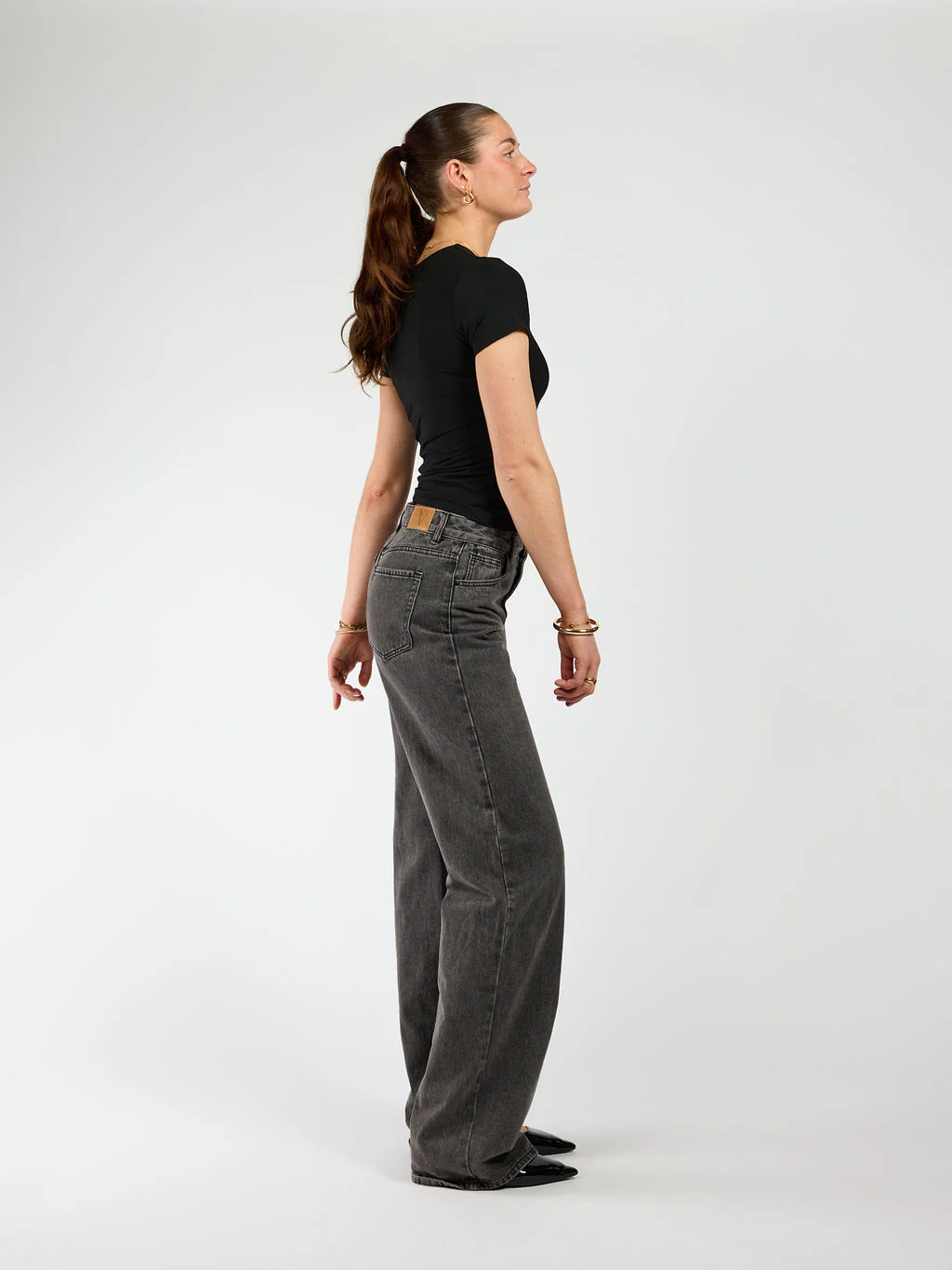Jade Super Wide Leg Jeans | Mid-waist | Dark grey | - Image 4