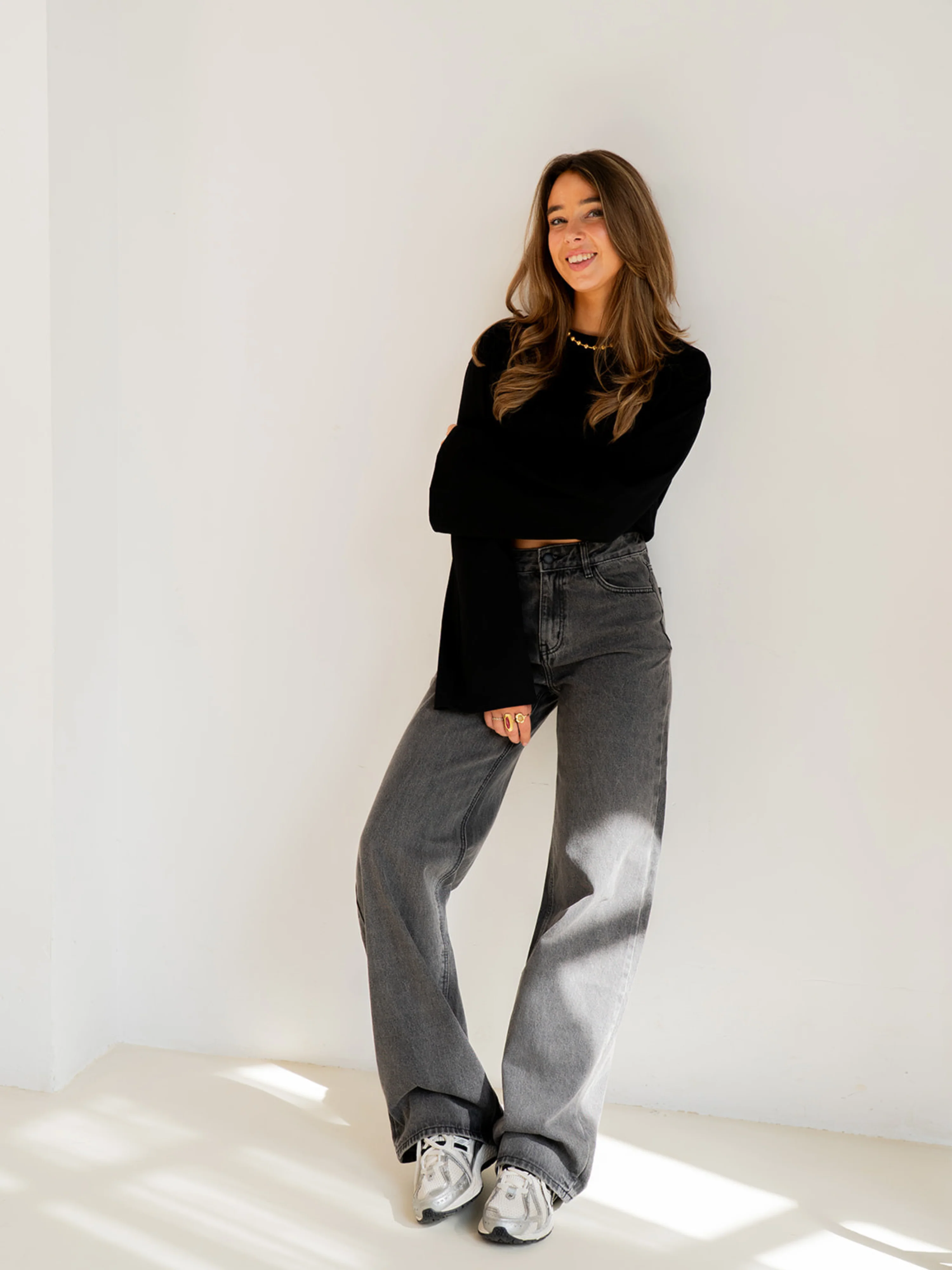 Jade Super Wide Leg Jeans | Mid-waist | Dark grey | - Image 8
