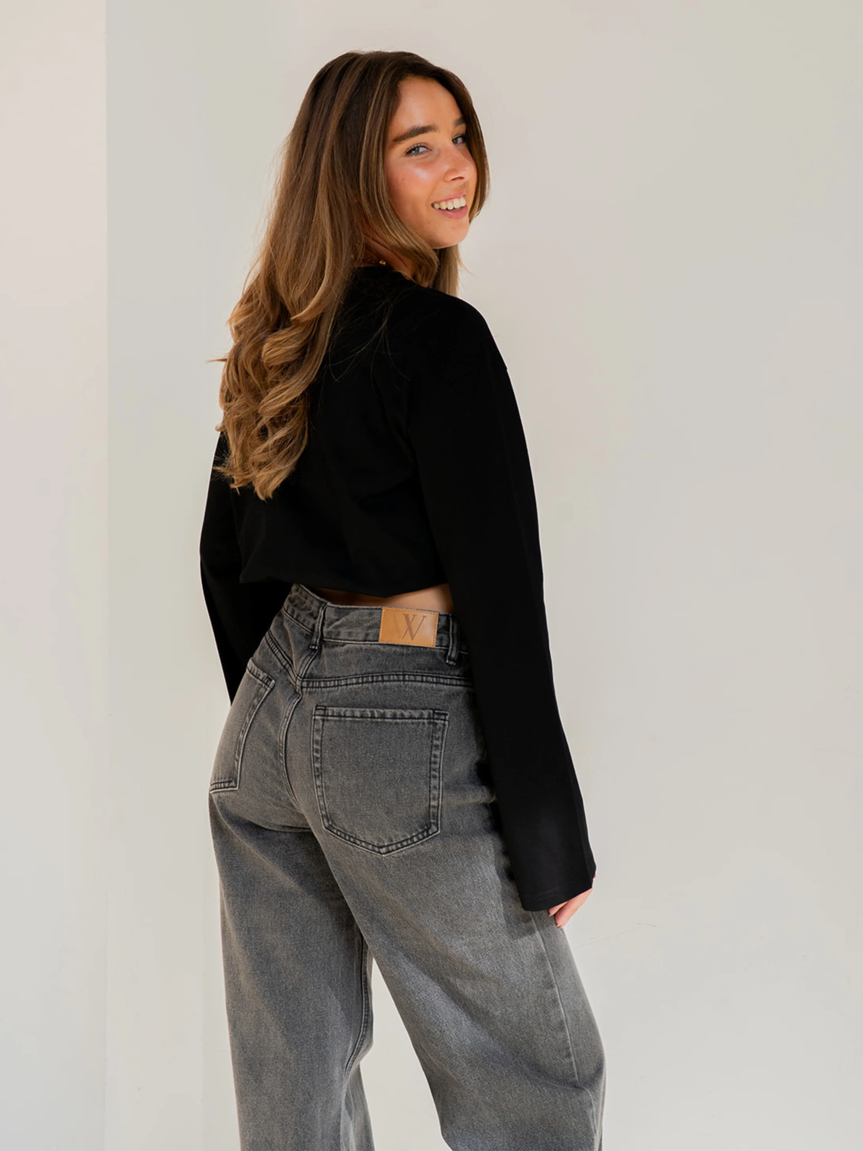 Jade Super Wide Leg Jeans | Mid-waist | Dark grey | - Image 9