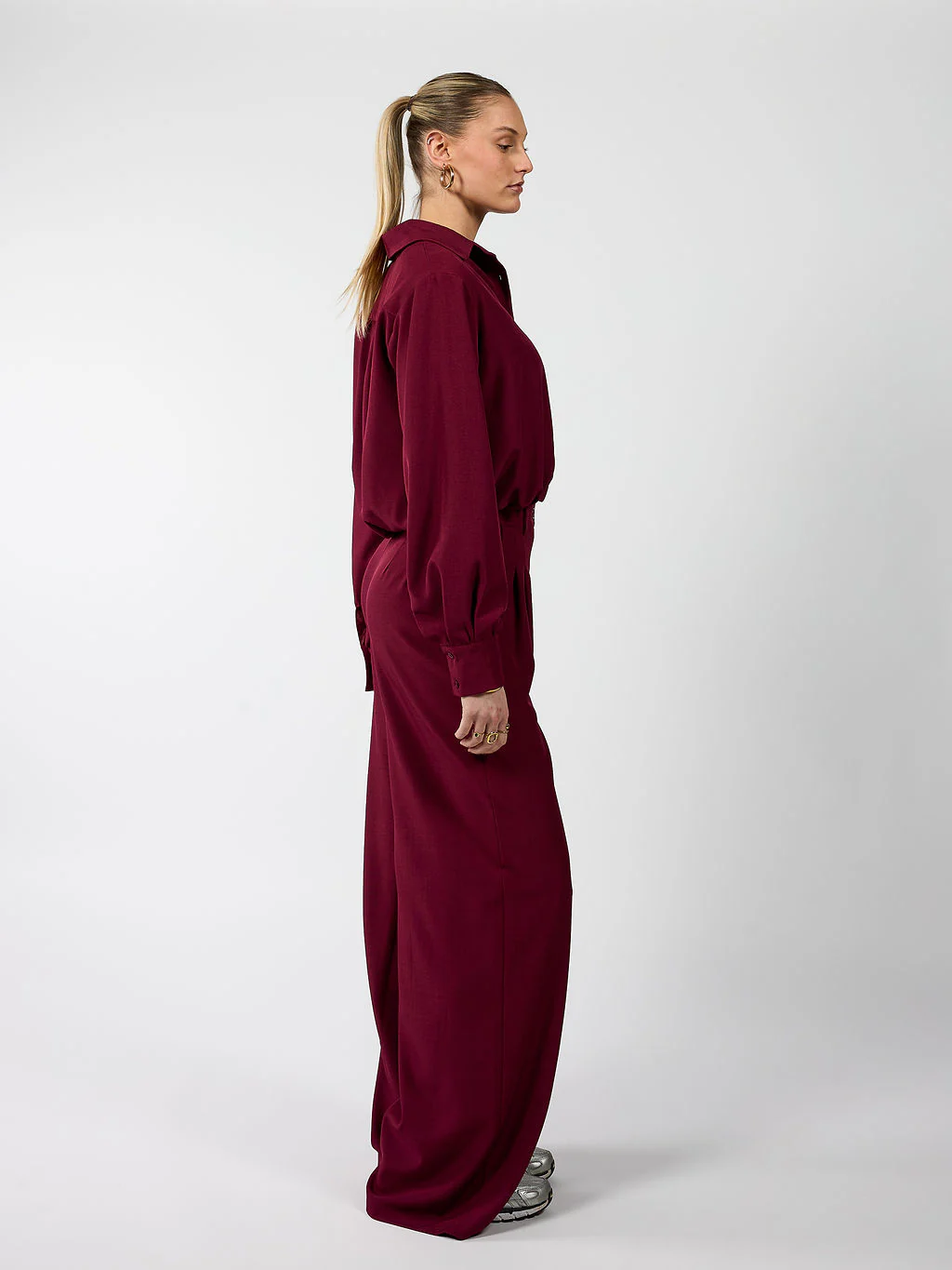 Jip | Wide leg pantalon met plooien | Bordeaux | Tall - Image 6