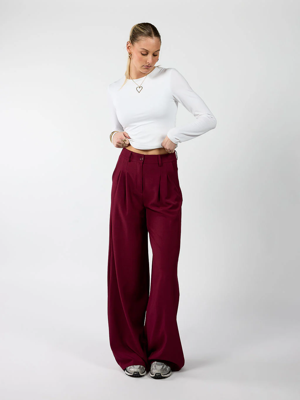 Jip | Wide leg pantalon met plooien | Bordeaux | Tall - Image 7