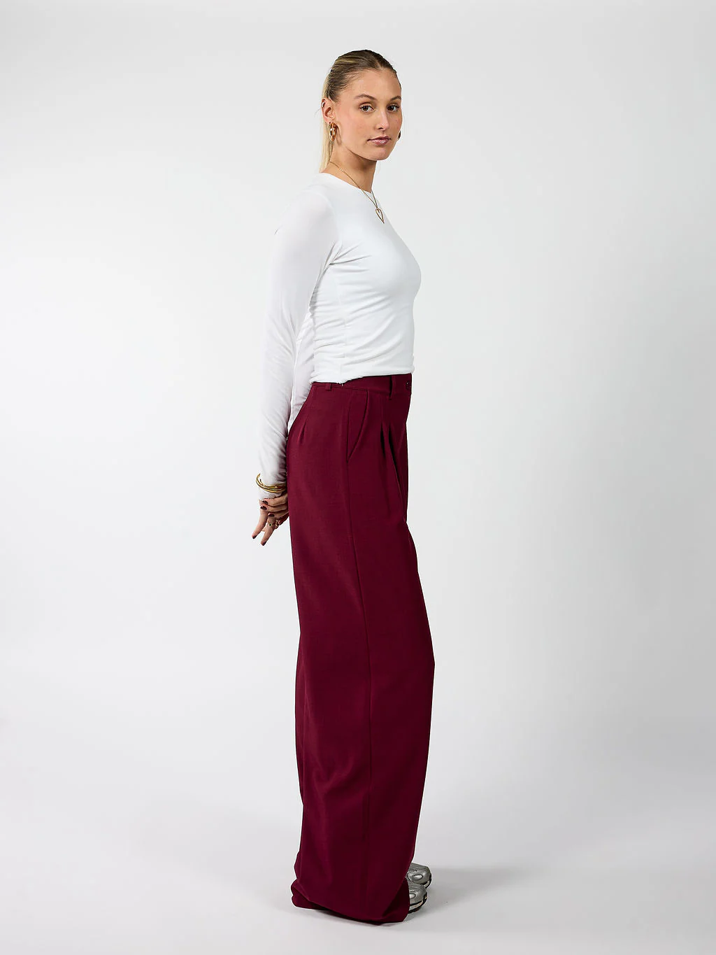 Jip | Wide leg pantalon met plooien | Bordeaux | Tall - Image 8