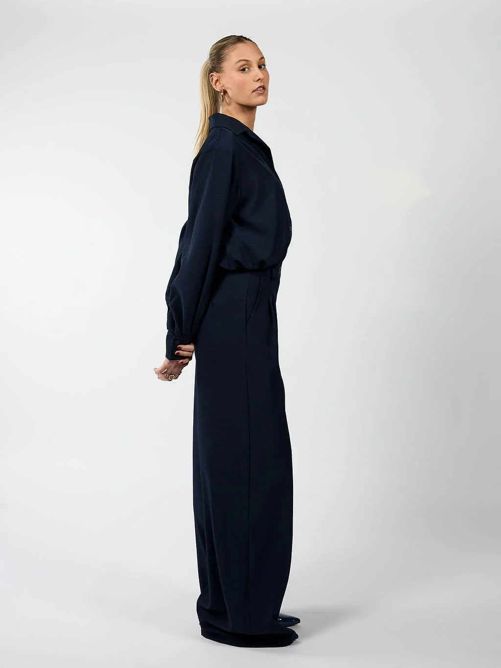 Jip | Wide leg pantalon met plooien | Navy | Tall - Image 5