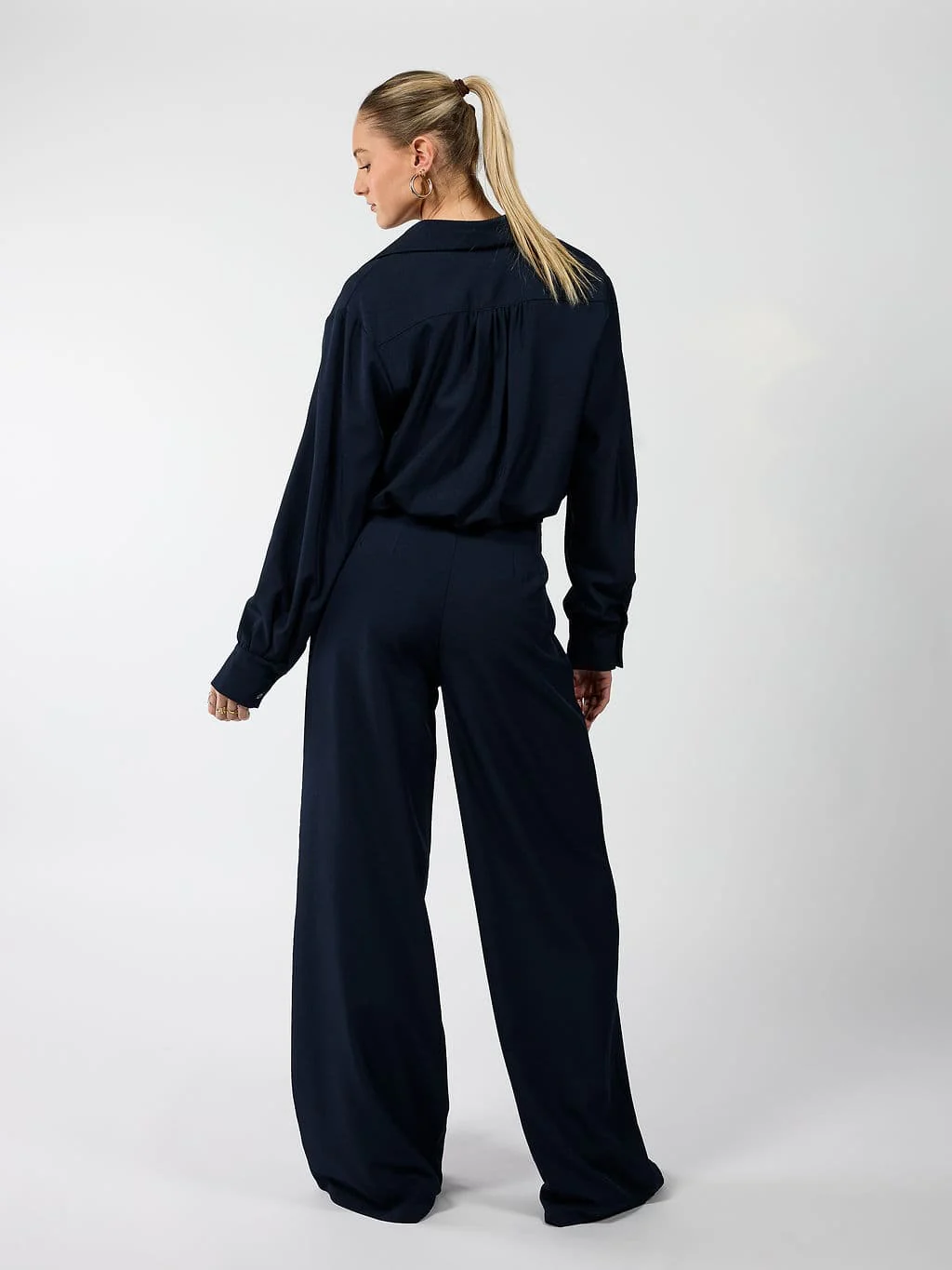 Jip | Wide leg pantalon met plooien | Navy | Tall - Image 6