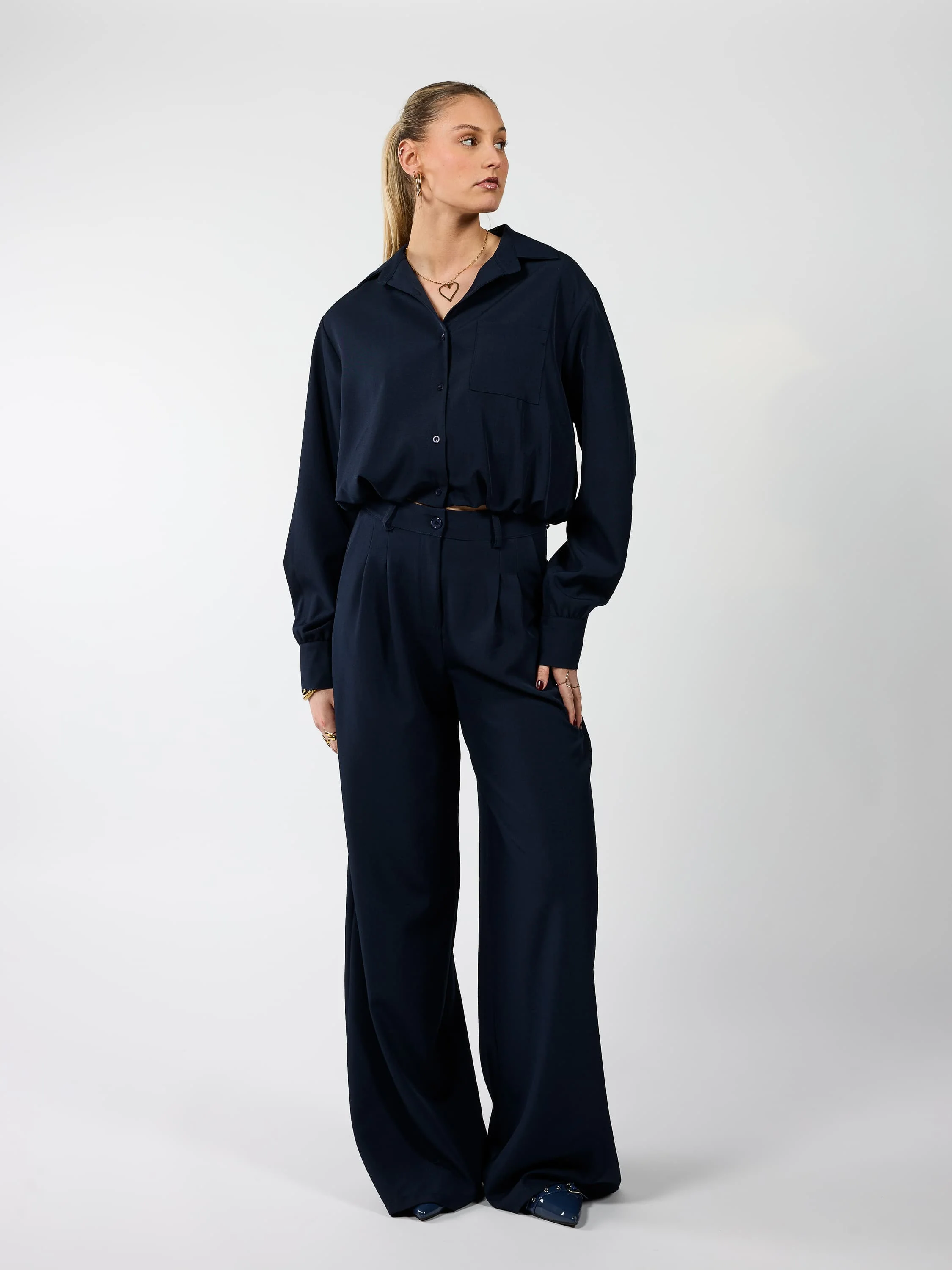 Jip | Wide leg pantalon met plooien | Navy | Tall - Image 7