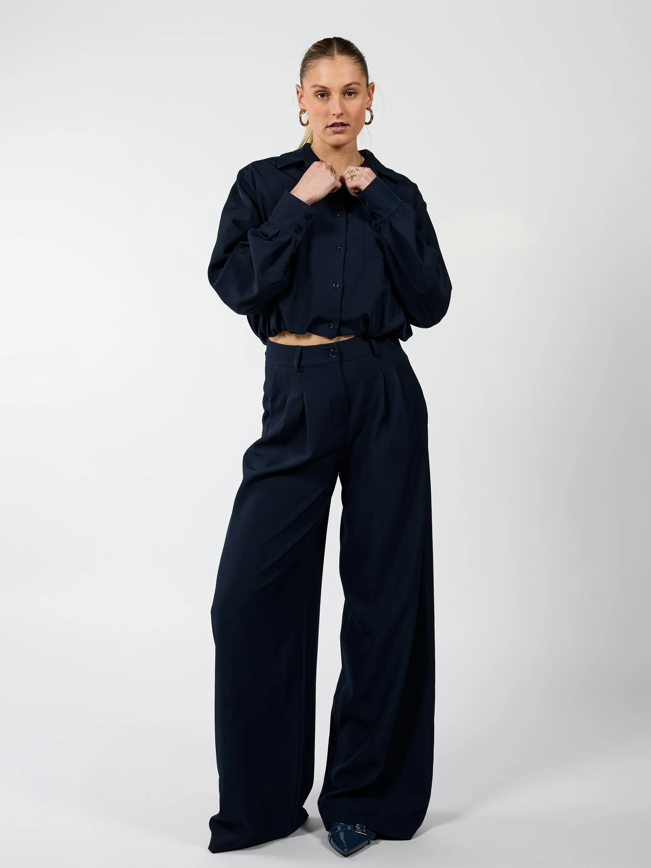 Jip | Wide leg pantalon met plooien | Navy | Tall - Image 8