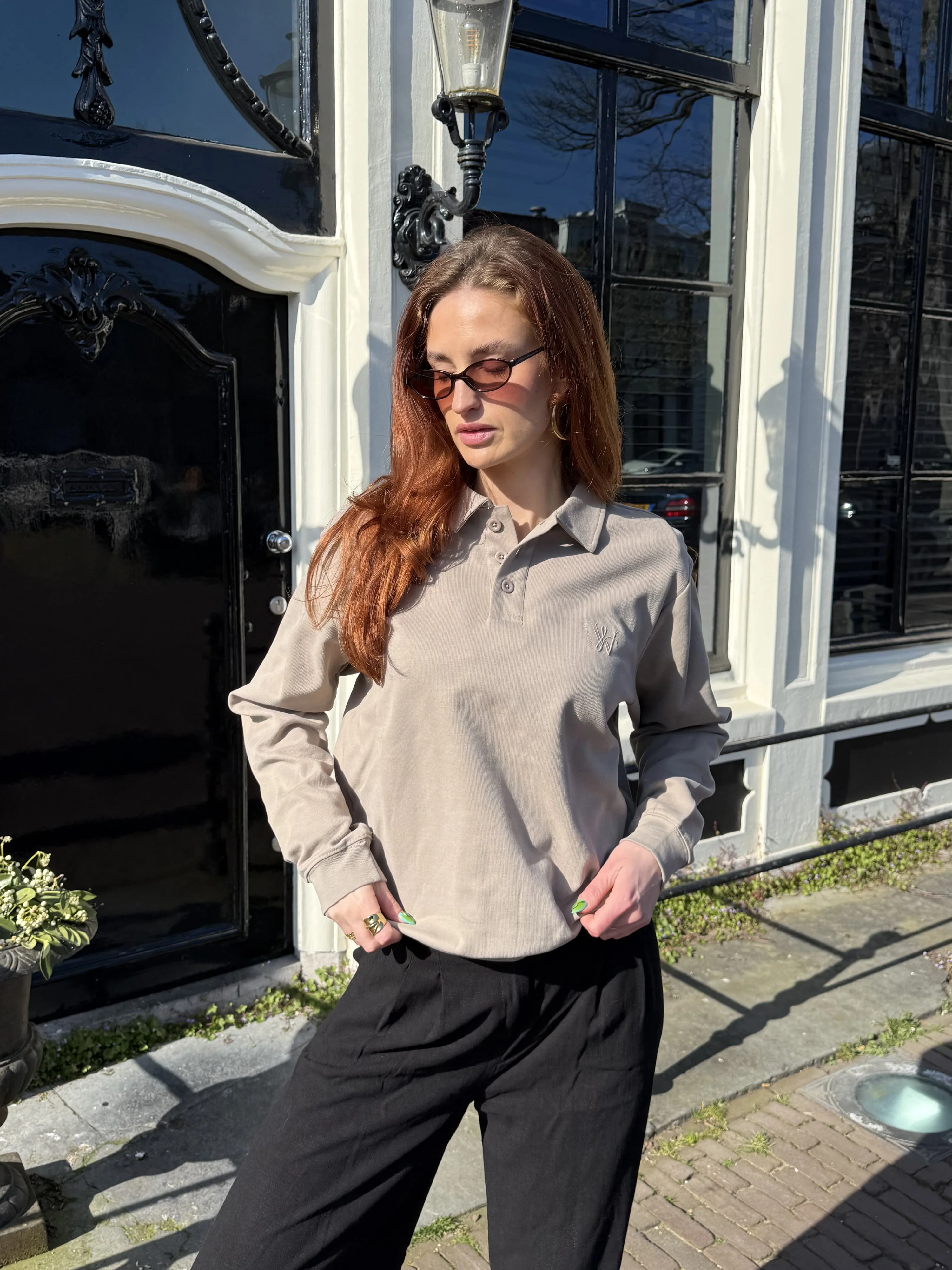 June | Sweater met polokraag | Sage groen | Tall - Image 2