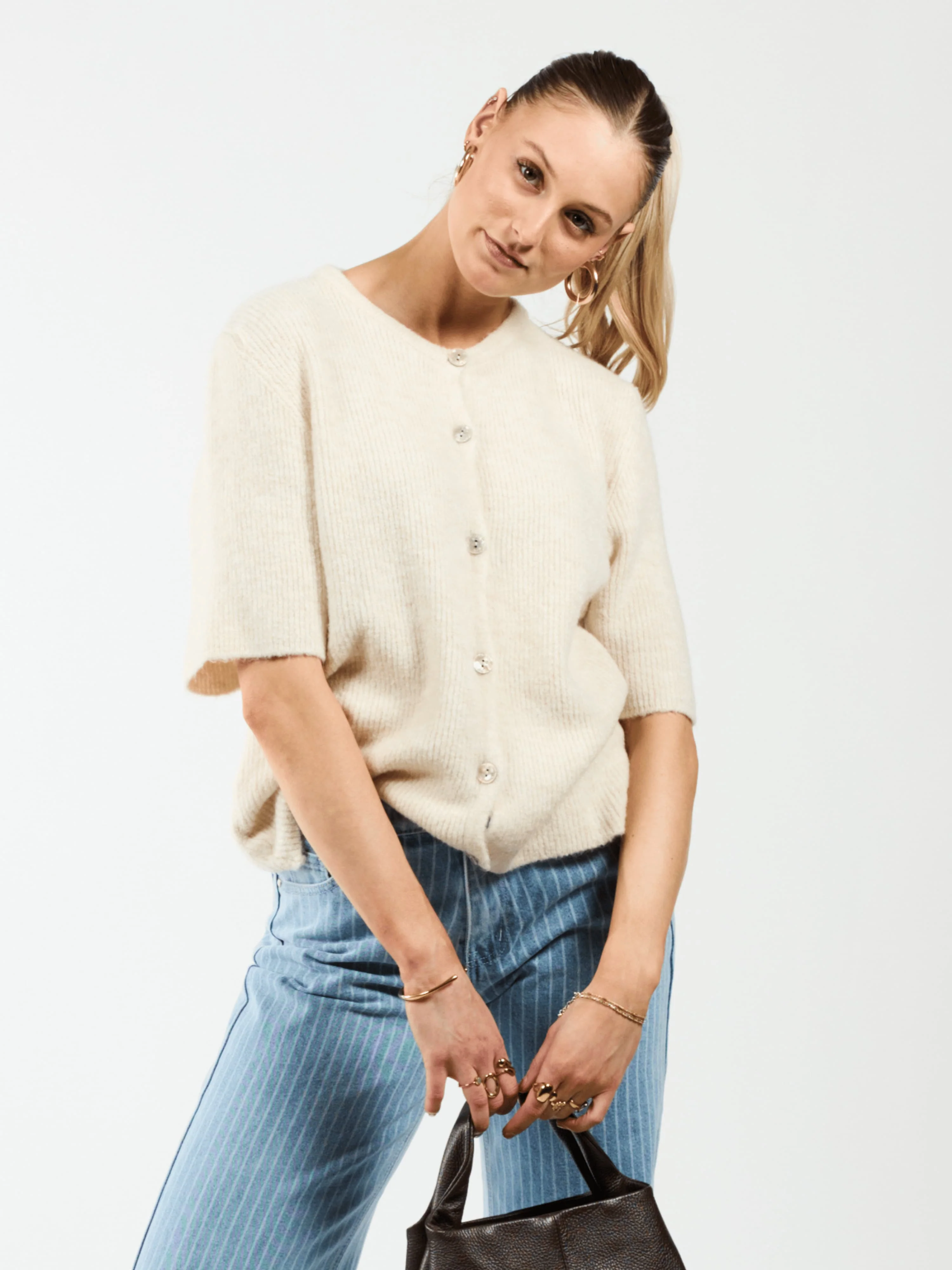 Lena Gebreid Vest met Knoopjes | Cream | Tall - Image 3