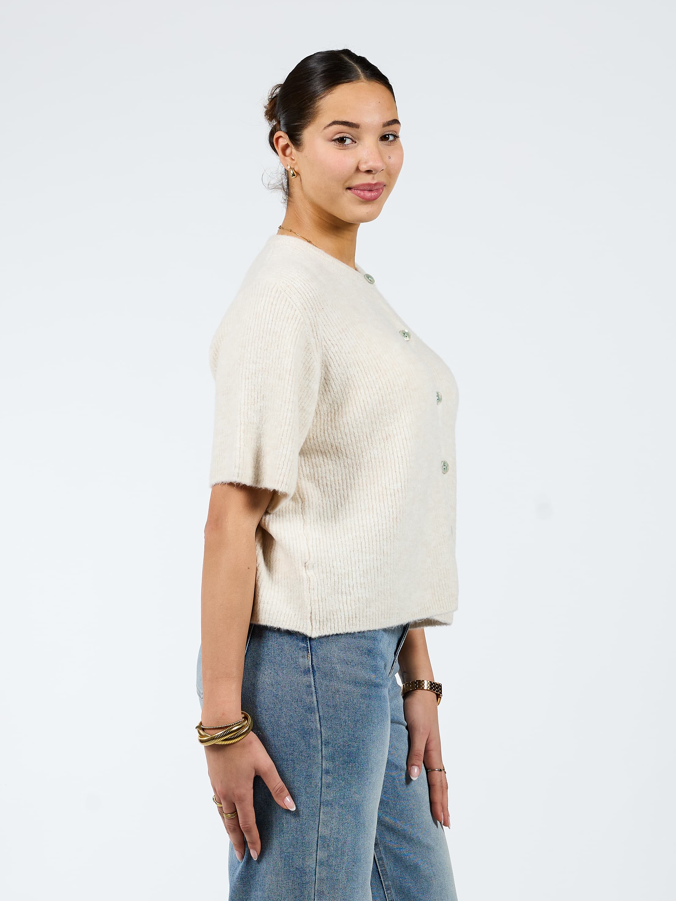 Lena Gebreid Vest met Knoopjes | Cream | Tall - Image 5