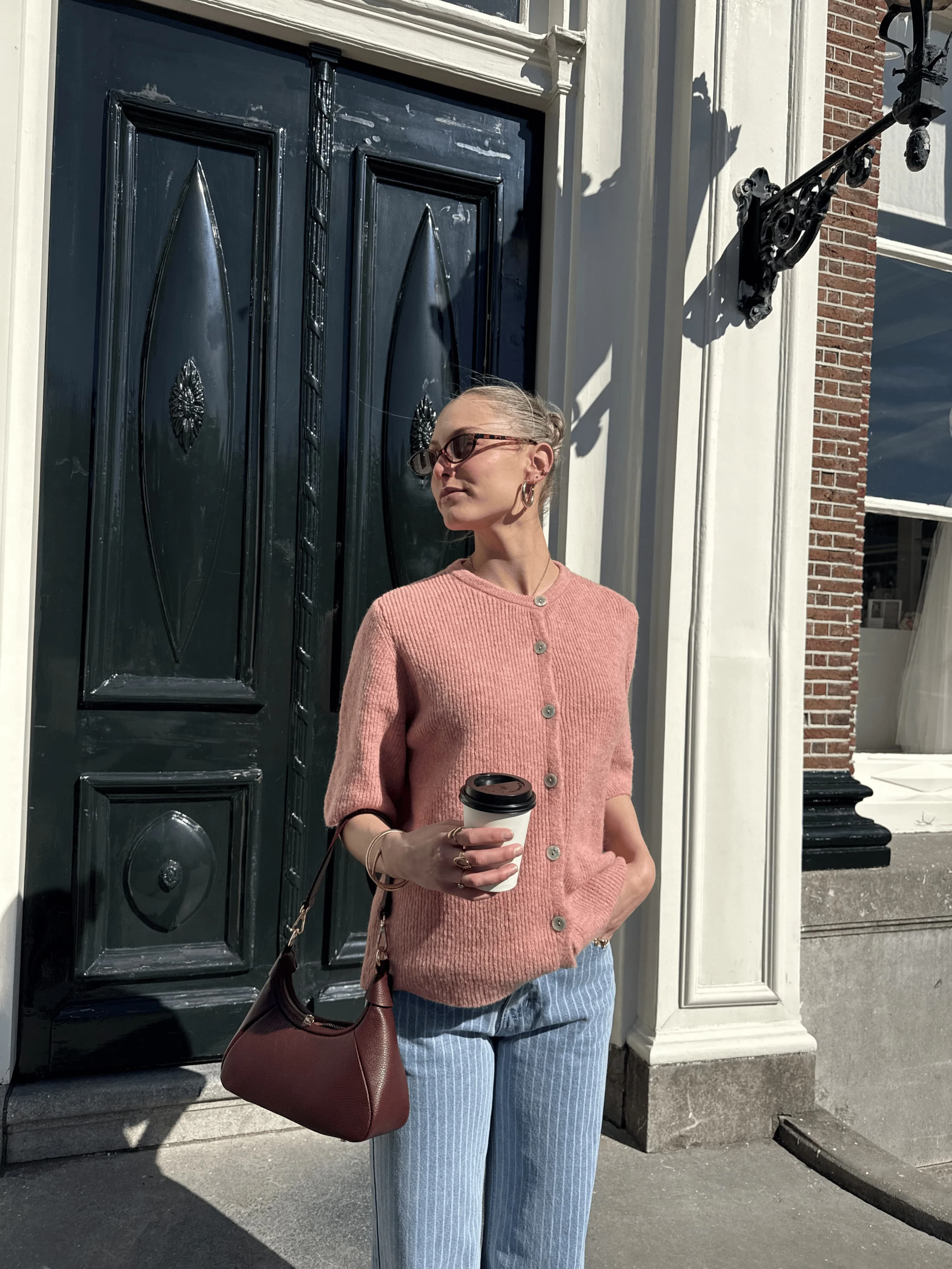 Lena Gebreid Vest met Knoopjes | Roze | Tall - Image 2