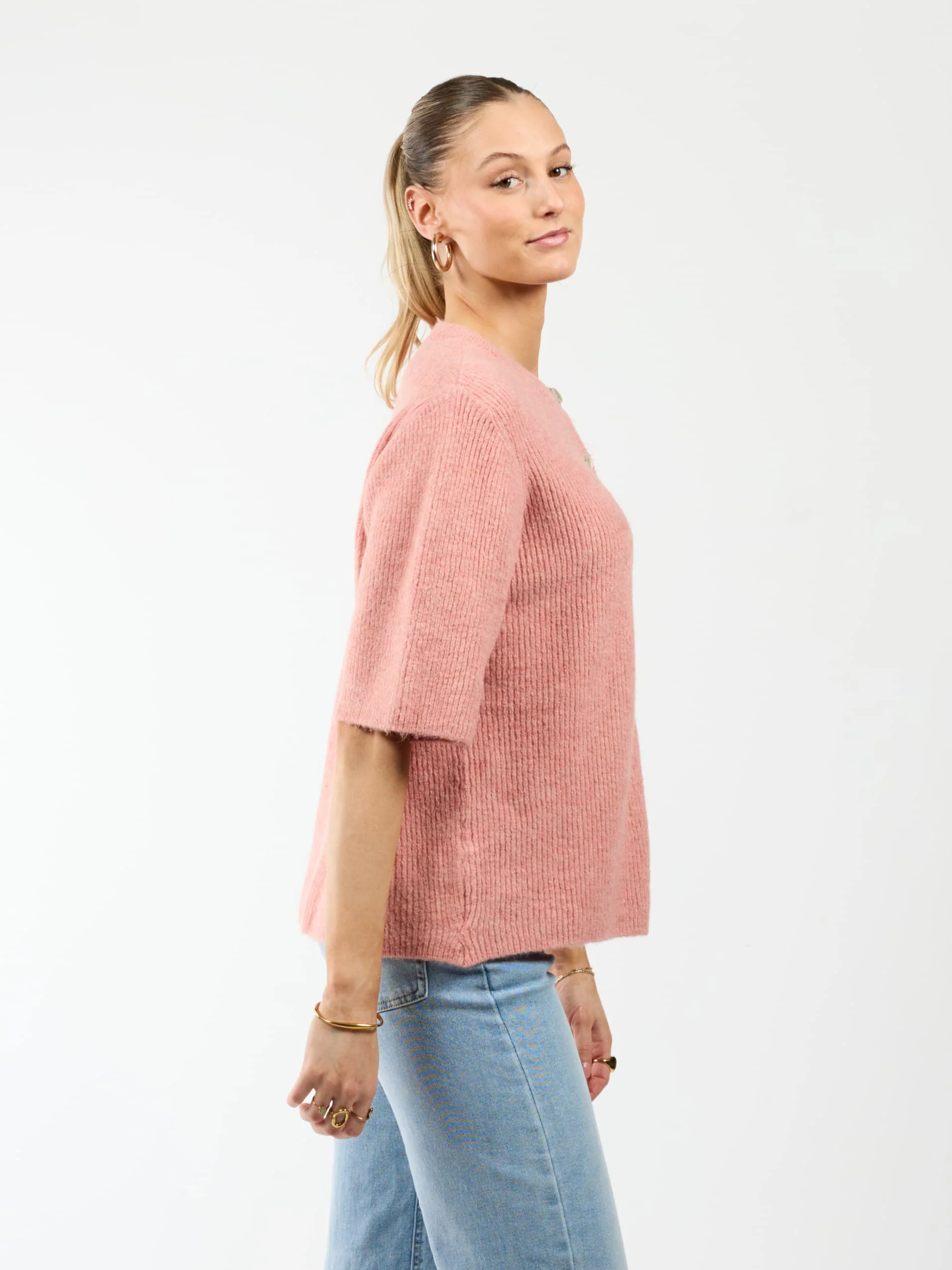 Lena Gebreid Vest met Knoopjes | Roze | Tall - Image 5