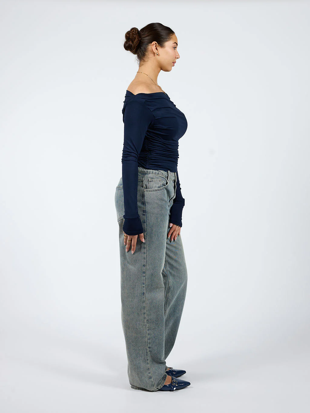 Lieke off shoulder top | Tall | Navy - Image 3