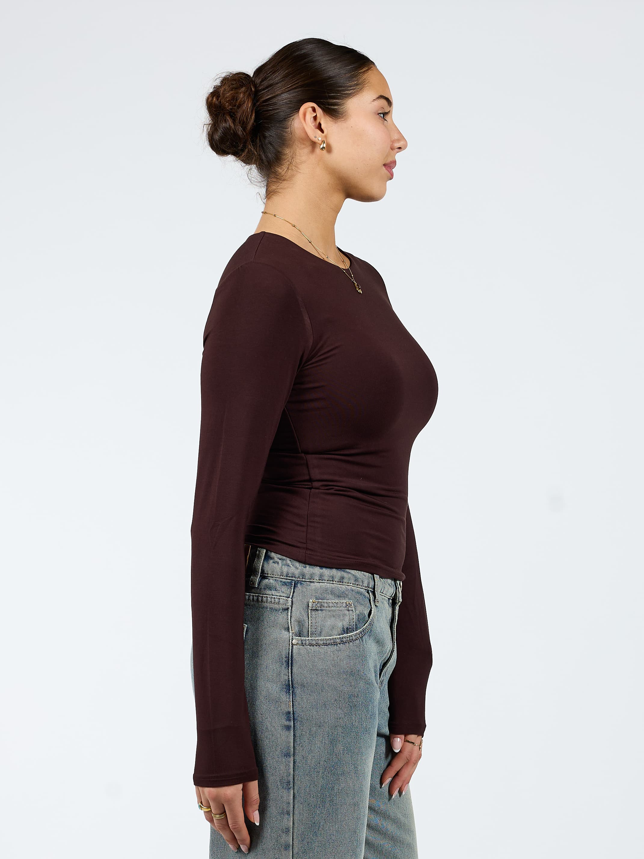 Liza long sleeve top | Donkerbruin | Tall - Image 4