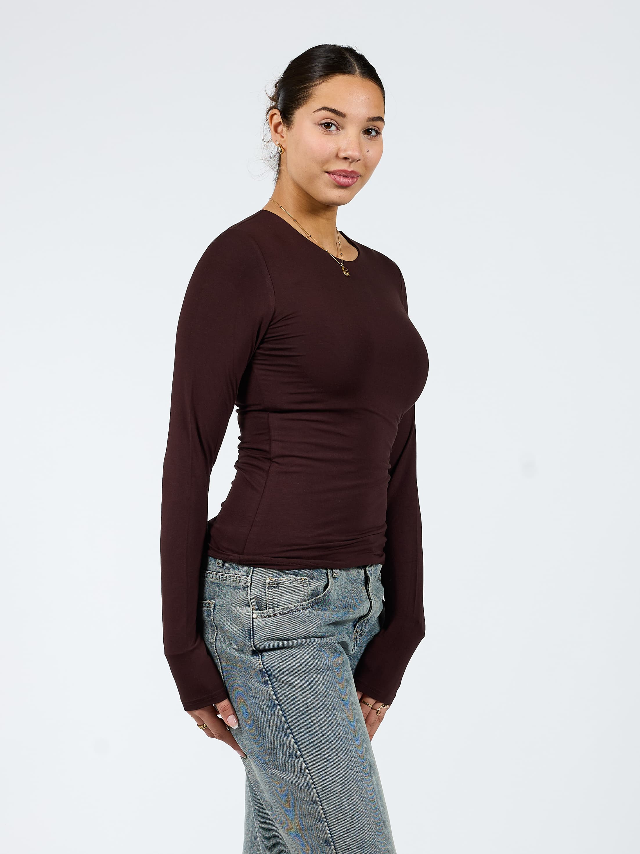 Liza long sleeve top | Donkerbruin | Tall - Image 6