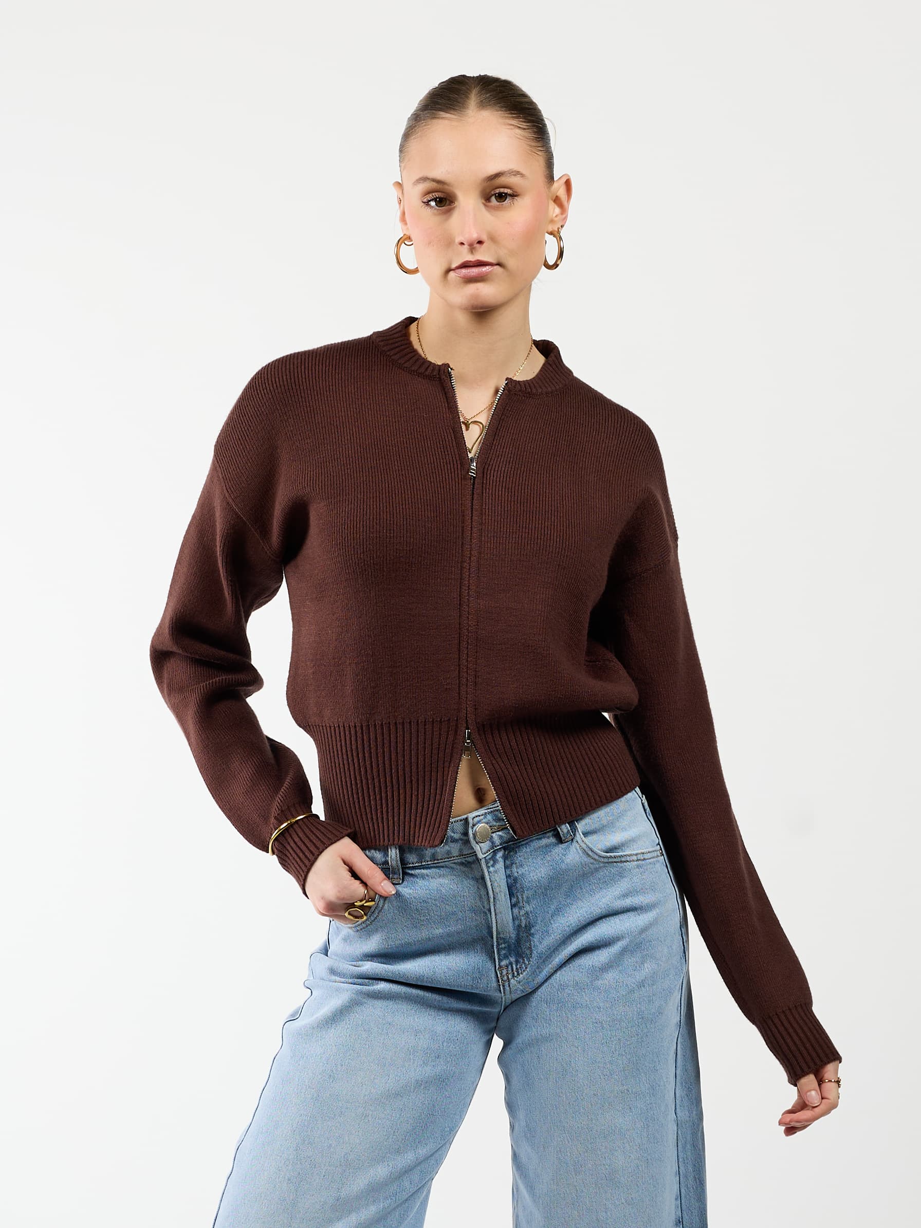 Lizzy vest met zipper | Donkerbruin | Tall