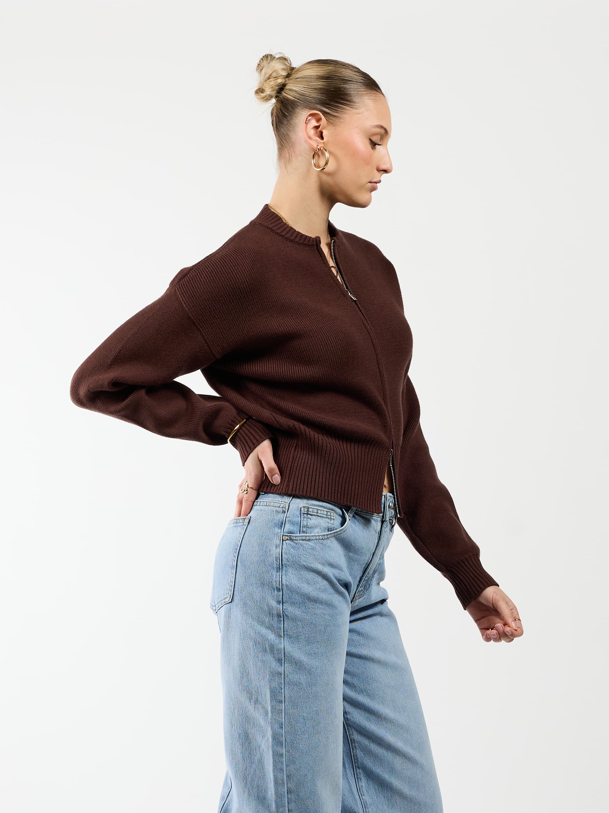 Lizzy vest met zipper | Donkerbruin | Tall - Image 6