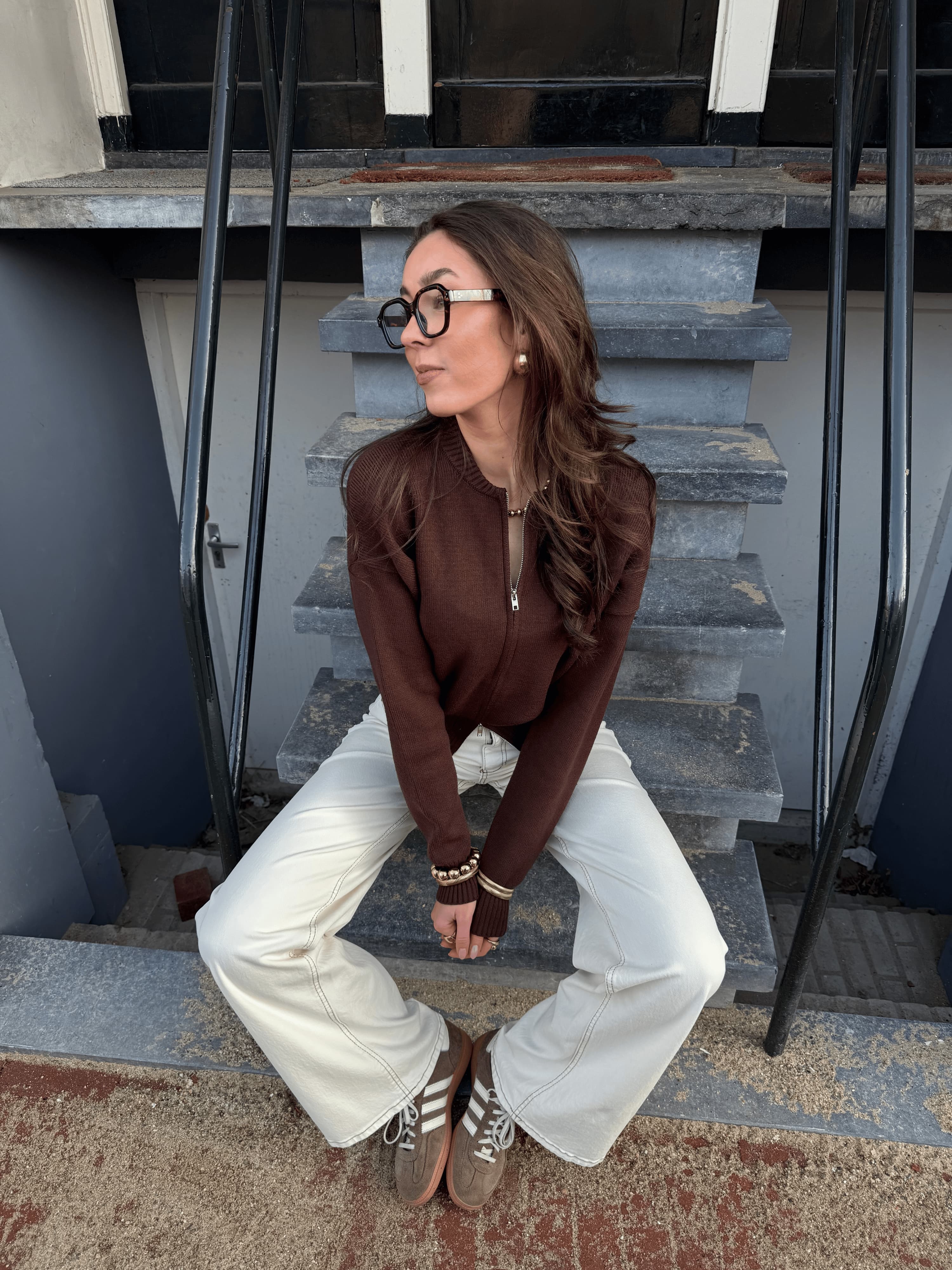 Lizzy vest met zipper | Donkerbruin | Tall - Image 8