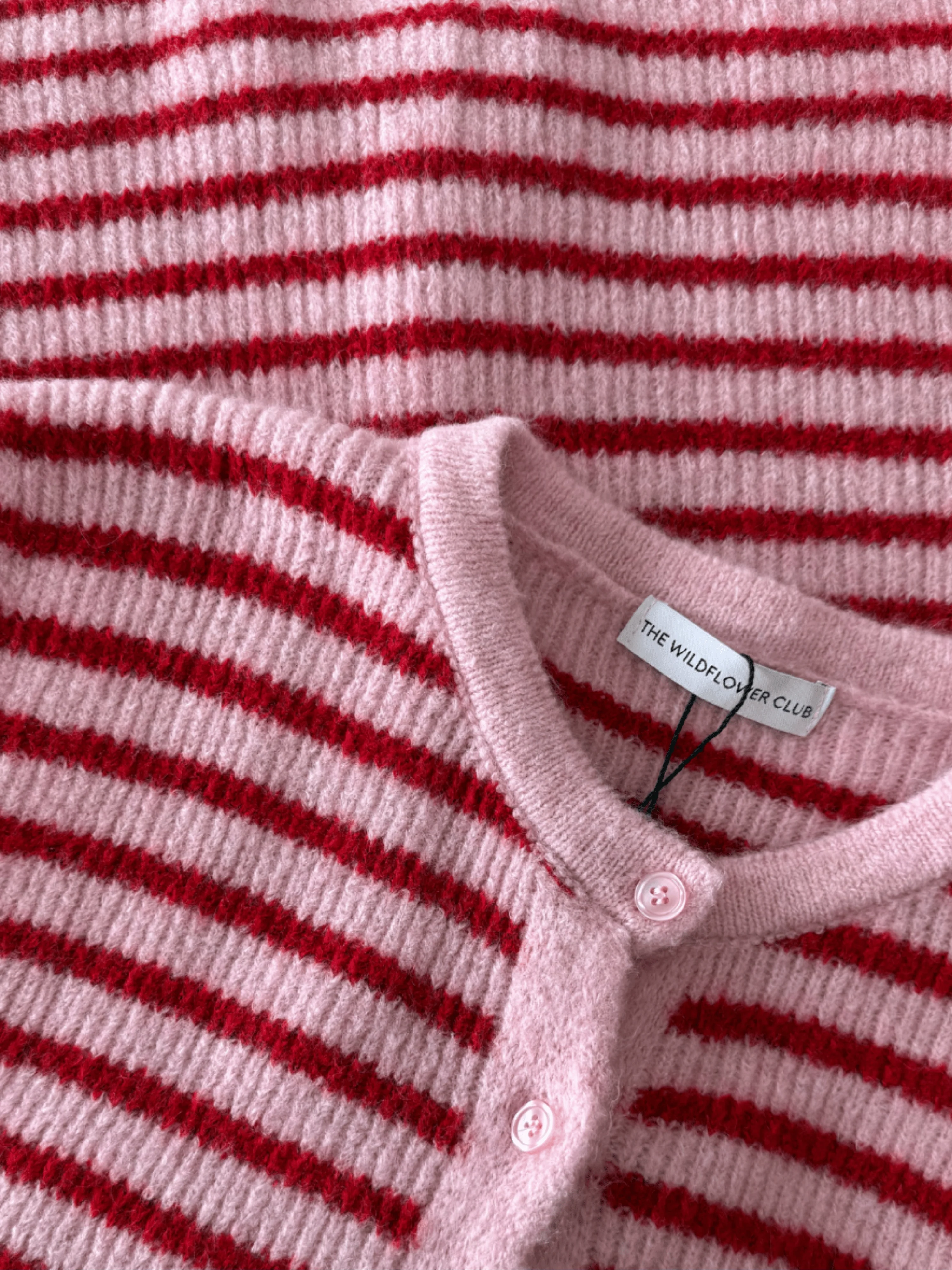 Lola Knitted Spencer met Knoopjes | Roze rood gestreept | Tall - Image 9