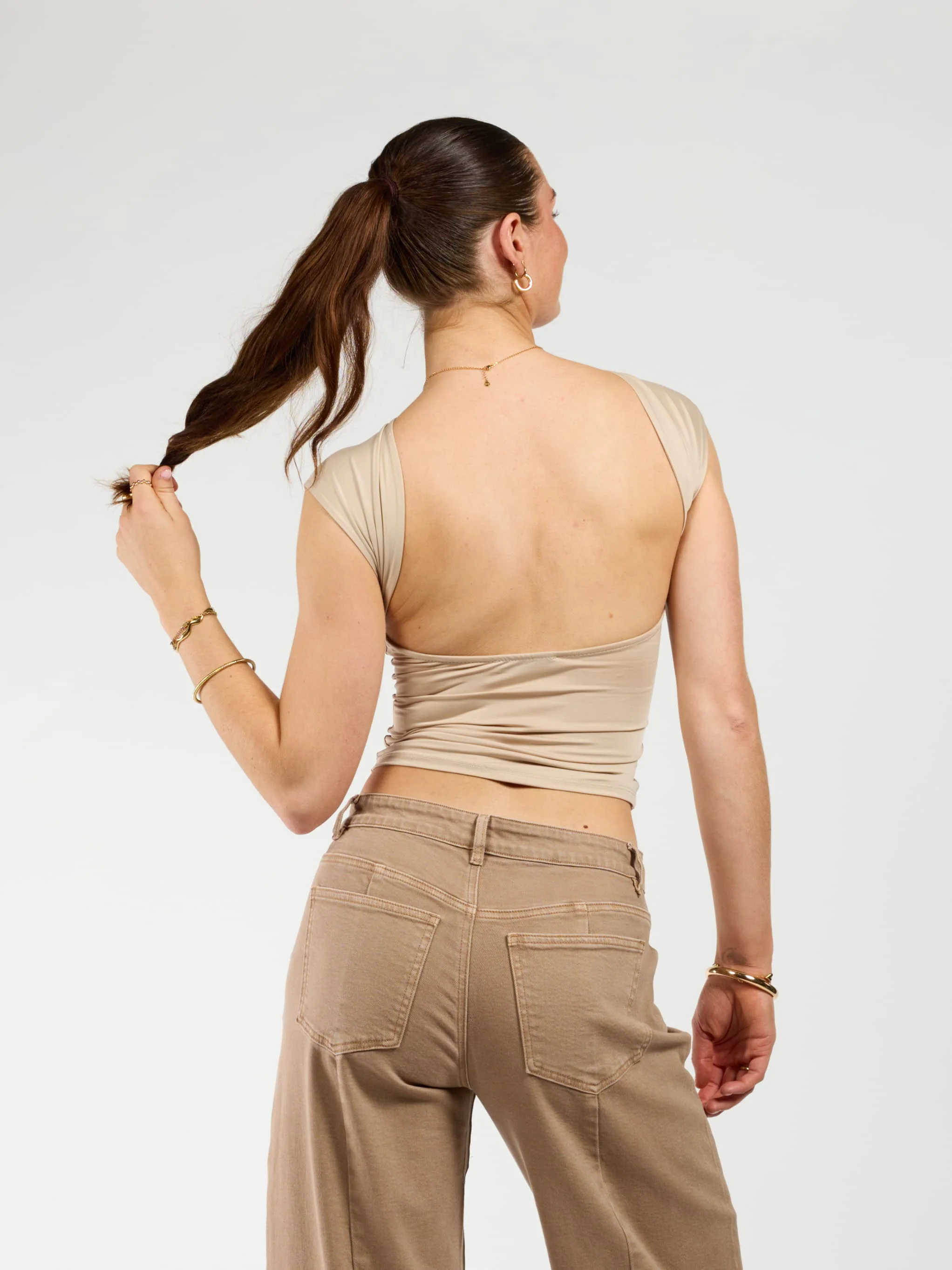 Lucie top open rug | Short sleeve | Beige | Tall - Image 3