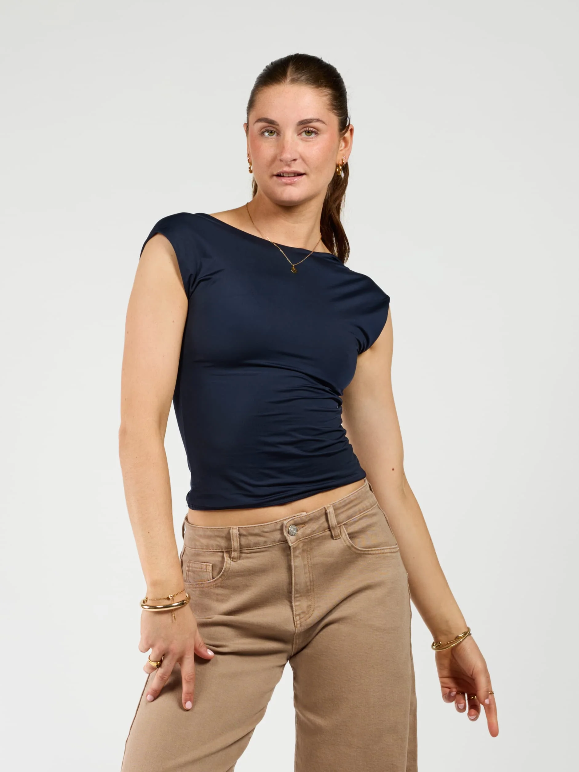 Lucie top open rug | Short sleeve | Navy | Tall - Image 3