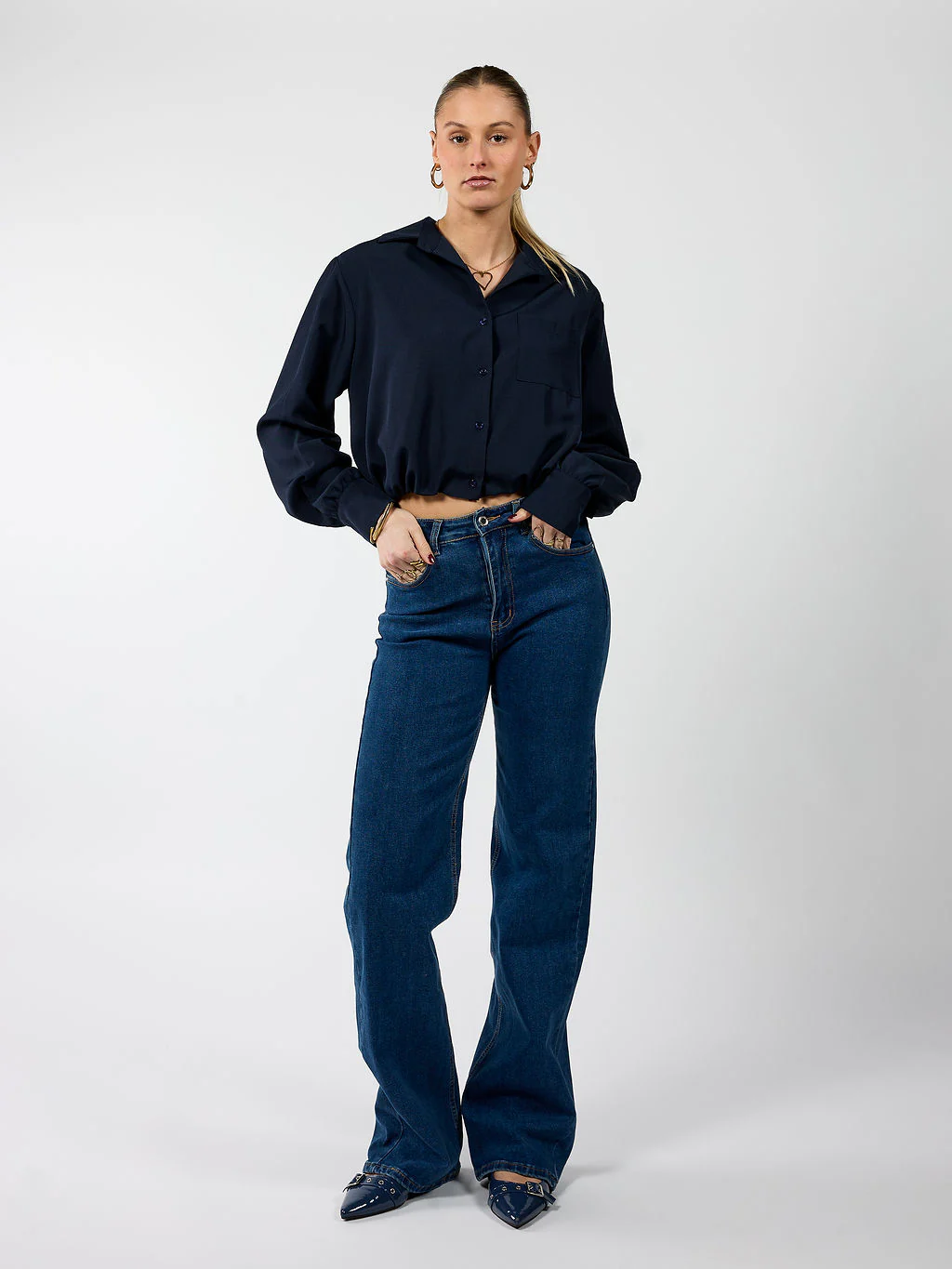Maddy Wide Leg Jeans | Dark blue | Stretch | Tall - Image 2