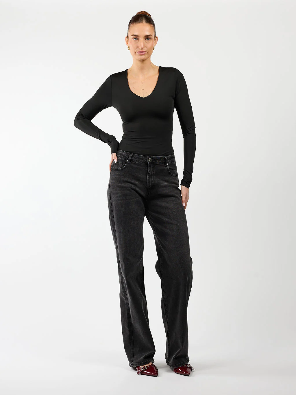 Maddy Wide Leg Jeans | Washed black | Stretch | Tall - Image 3
