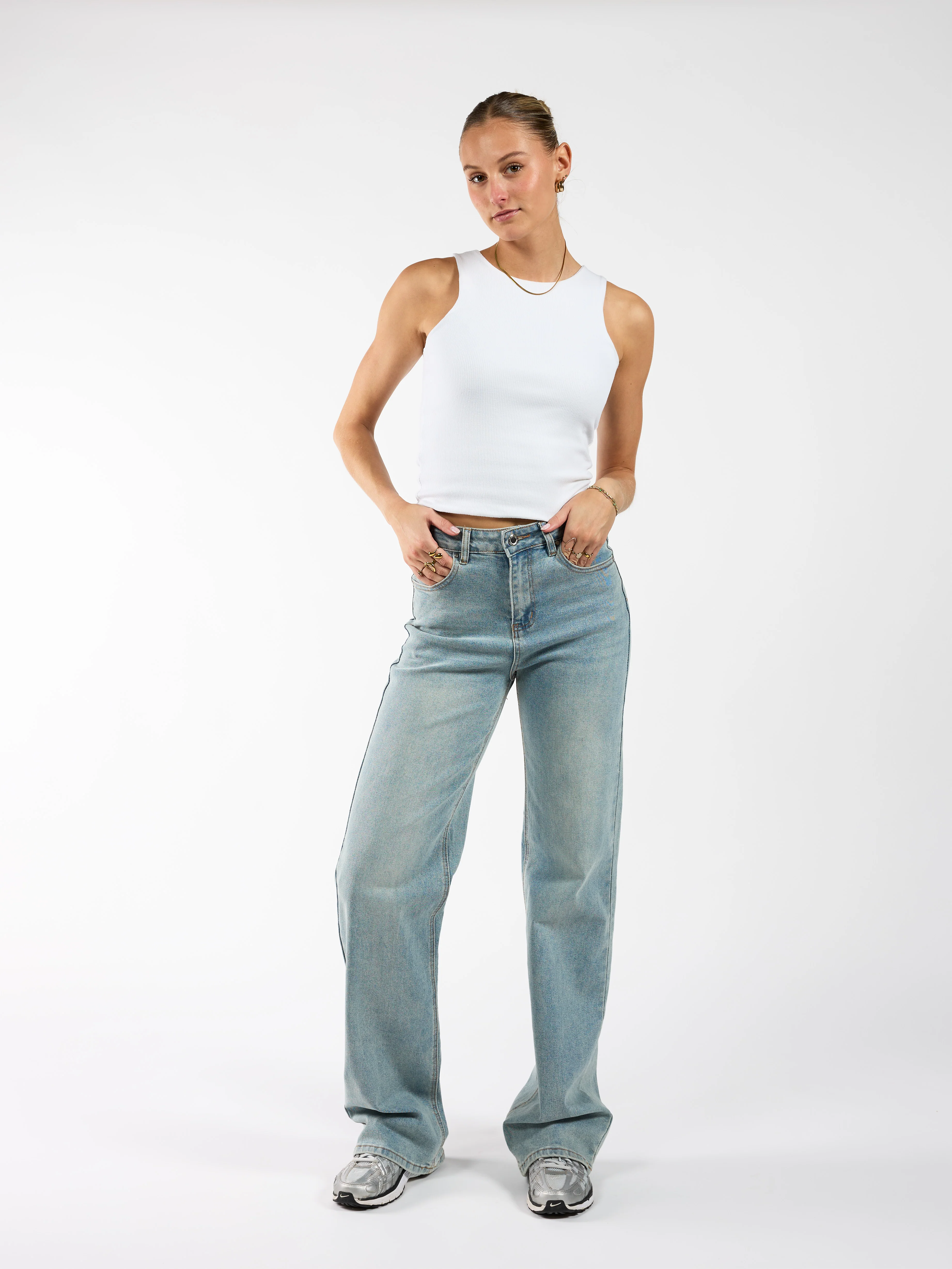 Maddy Wide Leg Jeans | Washed blue | Stretch | Tall - Image 3