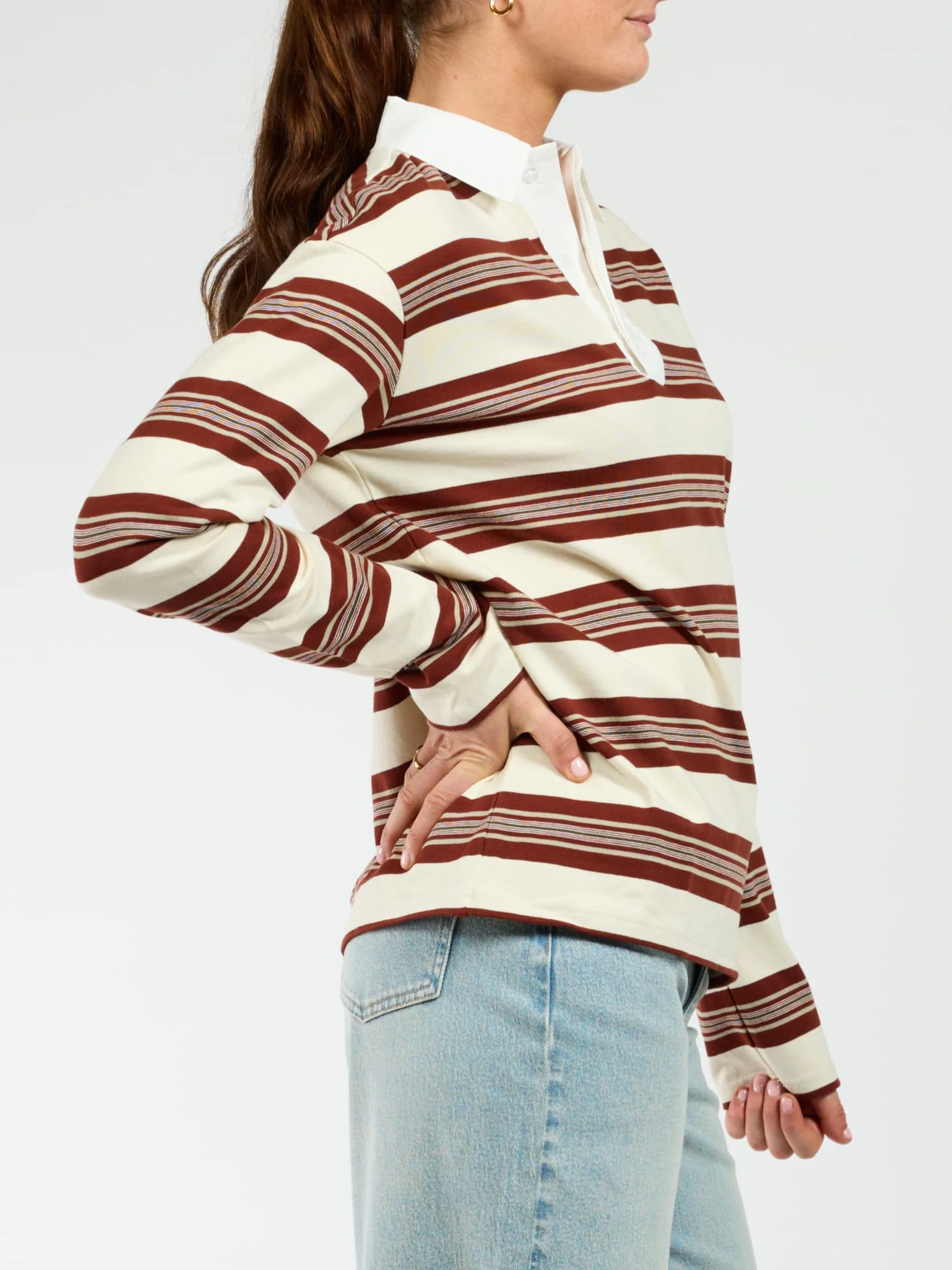 Maya Polo | Gestreept wit bordeaux | Tall - Image 3
