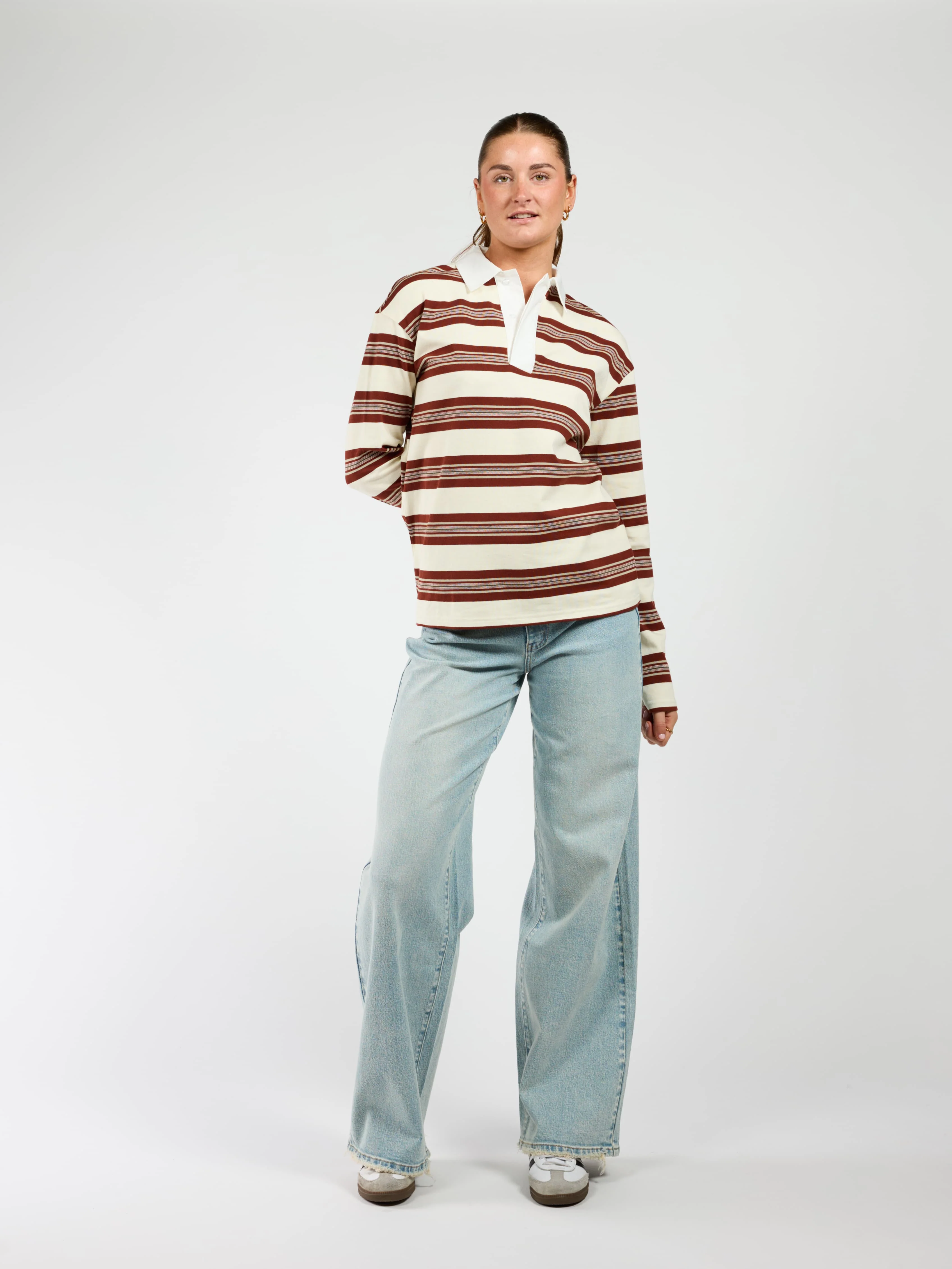 Maya Polo | Gestreept wit bordeaux | Tall - Image 4
