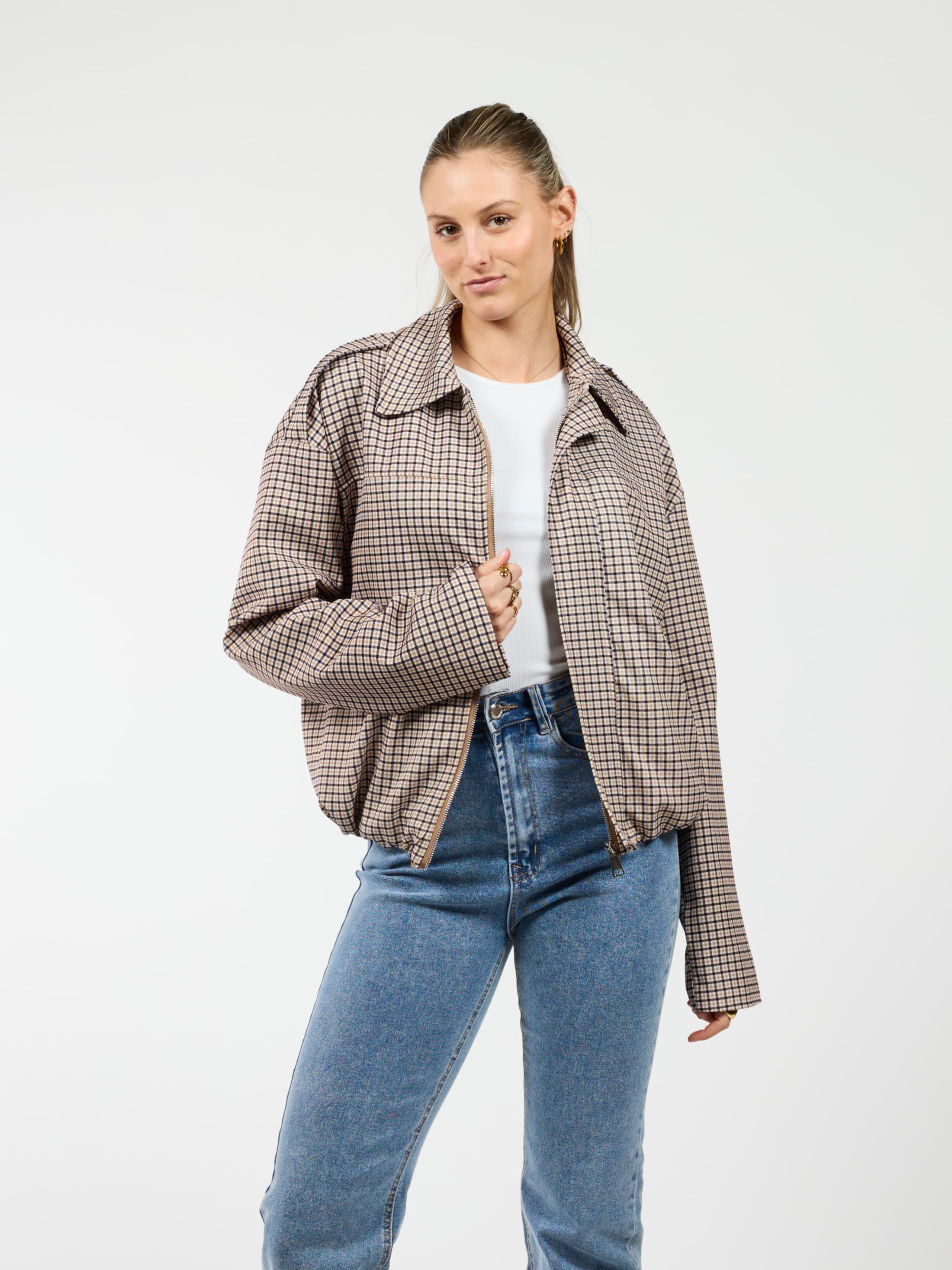 Naya jacket | Geruit camel | Tall - Image 3