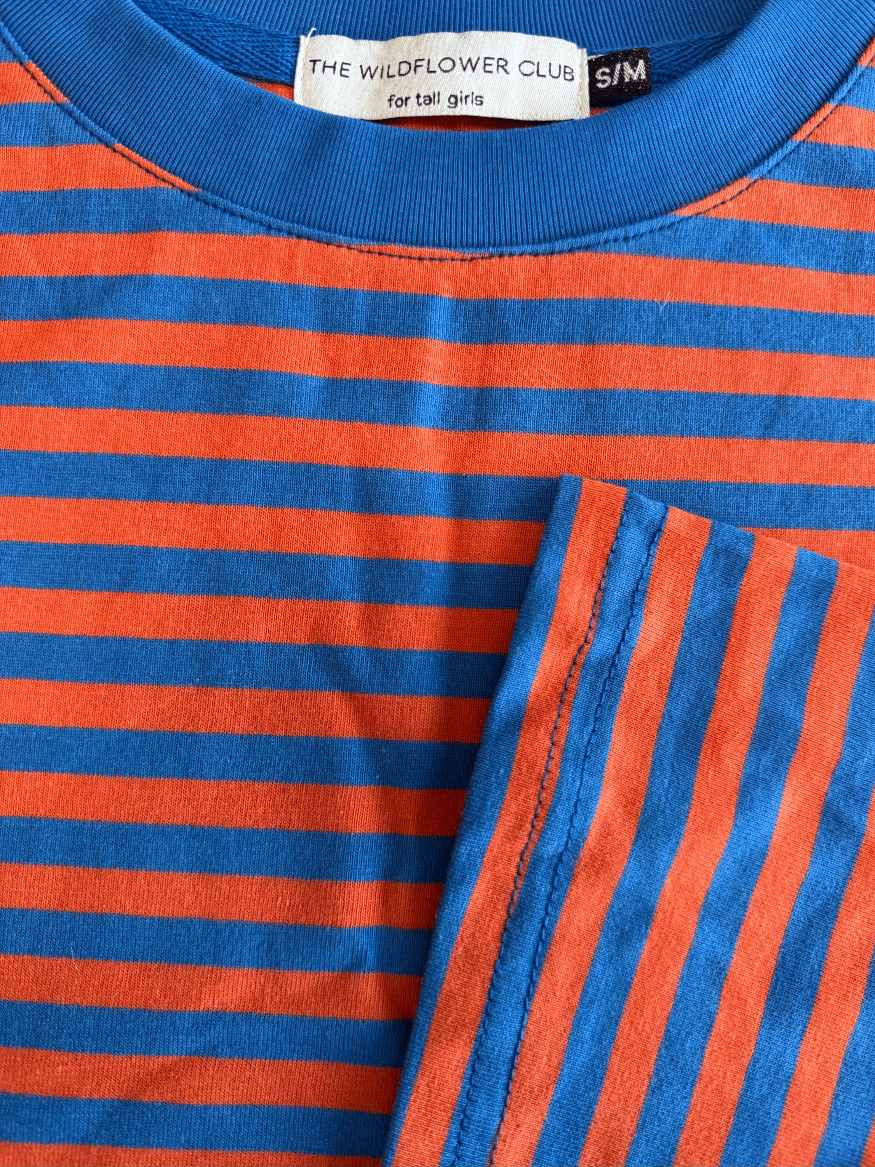 Nine Tee | Wijd uitlopende mouw | Gestreept blauw oranje | Tall - Image 11