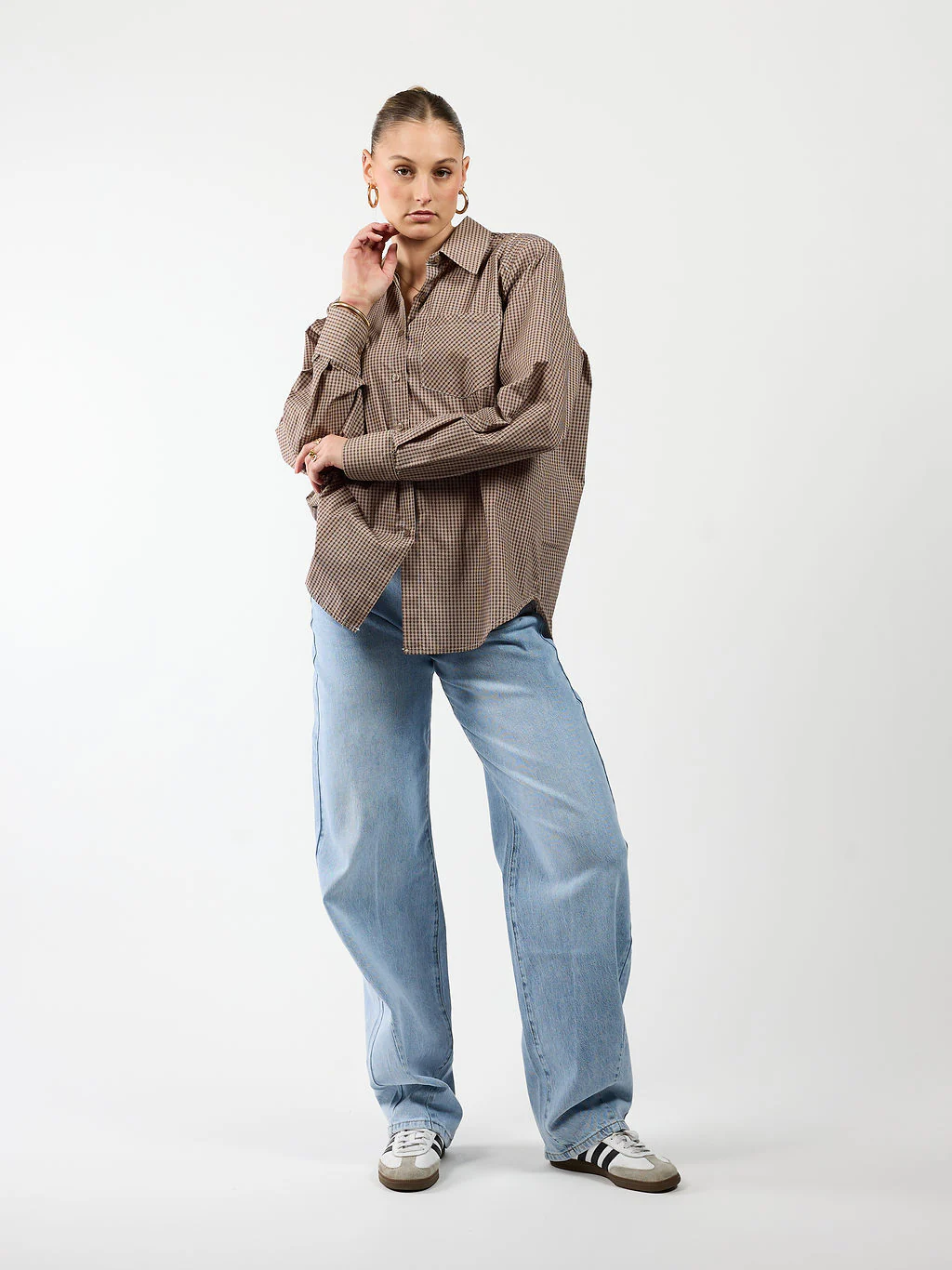 Noah blouse | Bruin geruit | Tall - Image 6