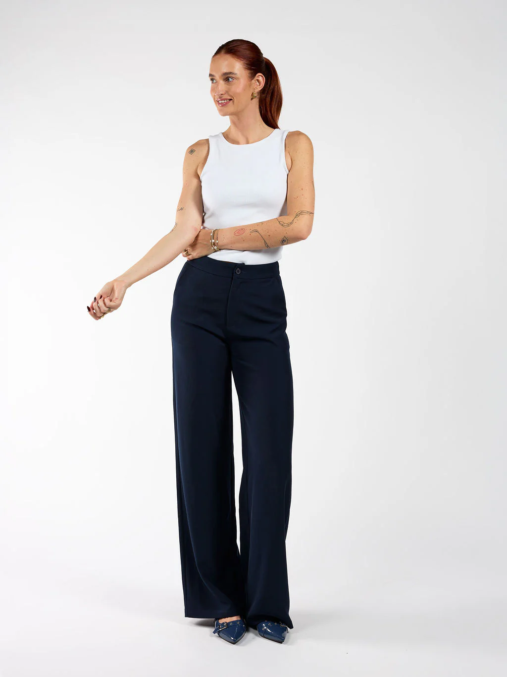 Nova | Wide leg pantalon met knoop | Navy | Tall - Image 2