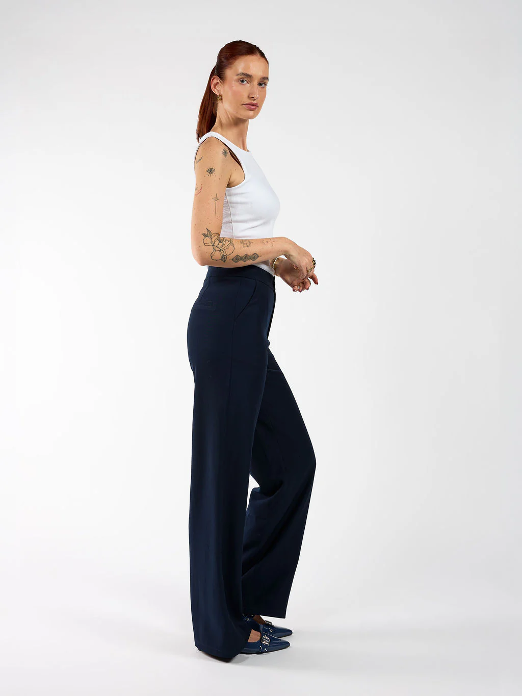 Nova | Wide leg pantalon met knoop | Navy | Tall - Image 4