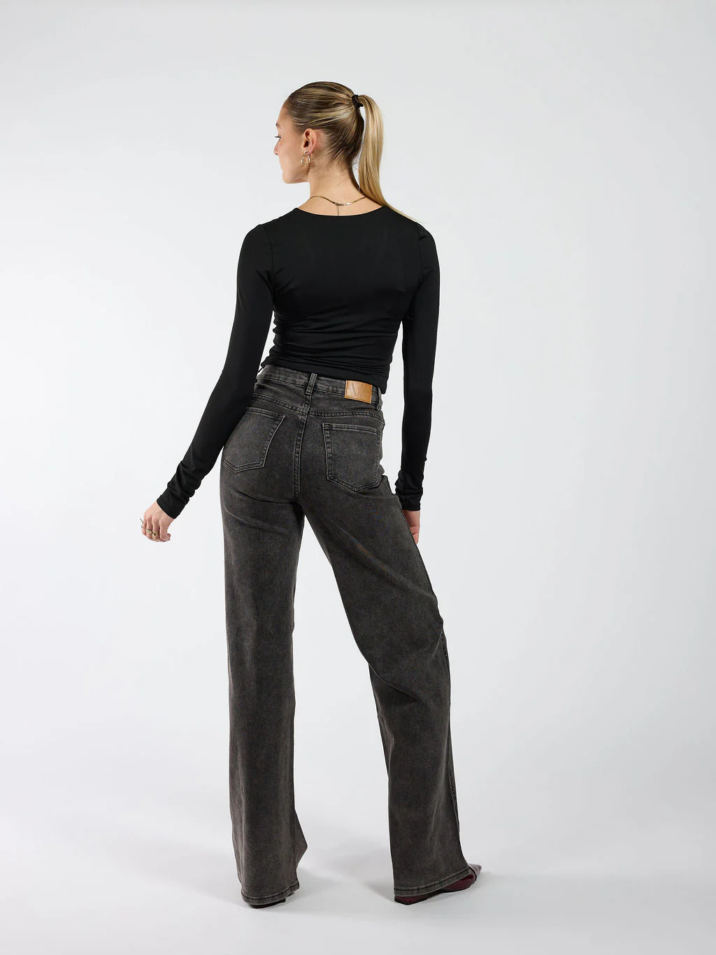 Sassy | Super Wide Leg Jeans | Diamond stripes | Stretch | Washed black | Tall - Image 5