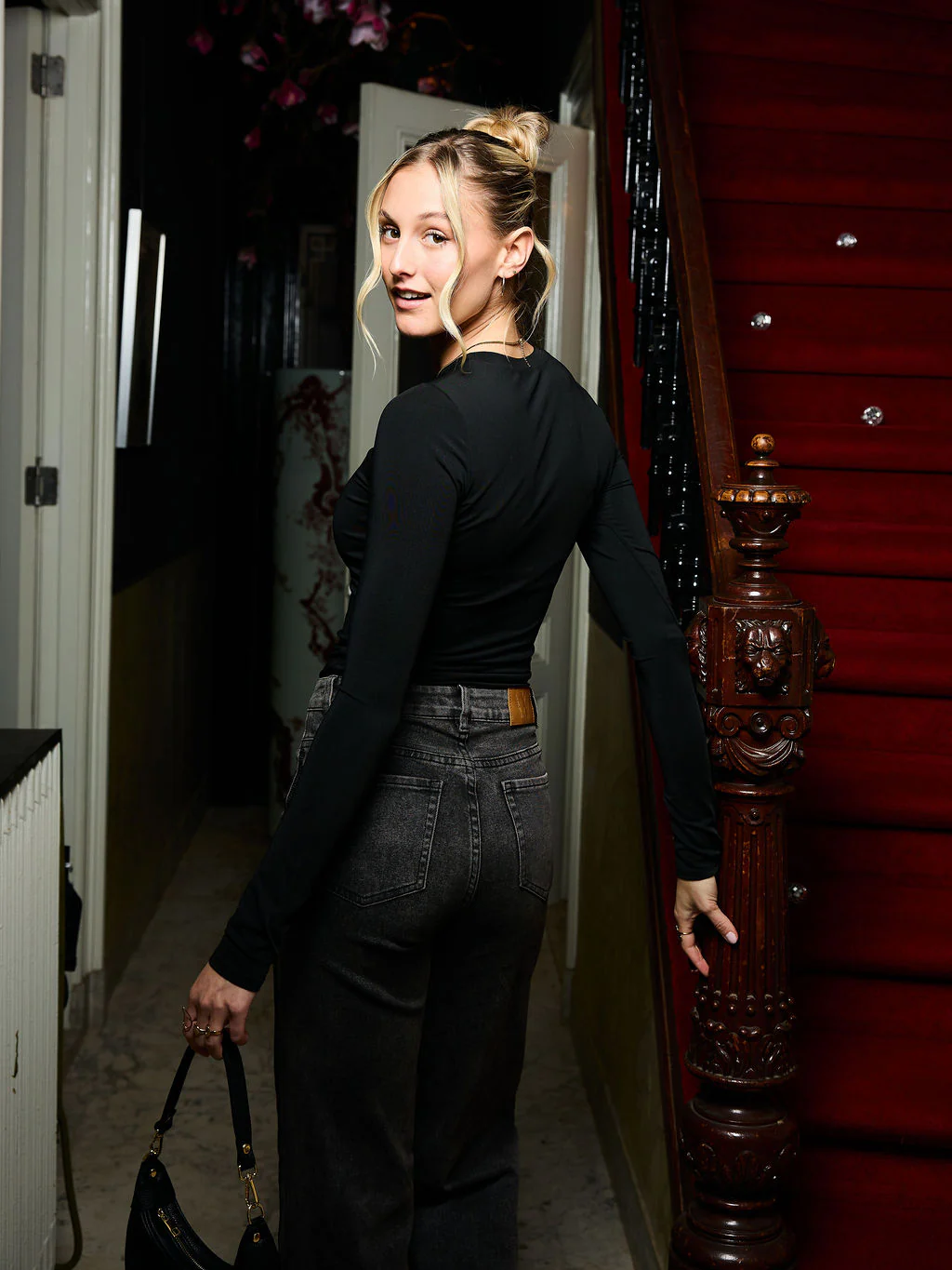 Sassy | Super Wide Leg Jeans | Diamond stripes | Stretch | Washed black | Tall - Image 8